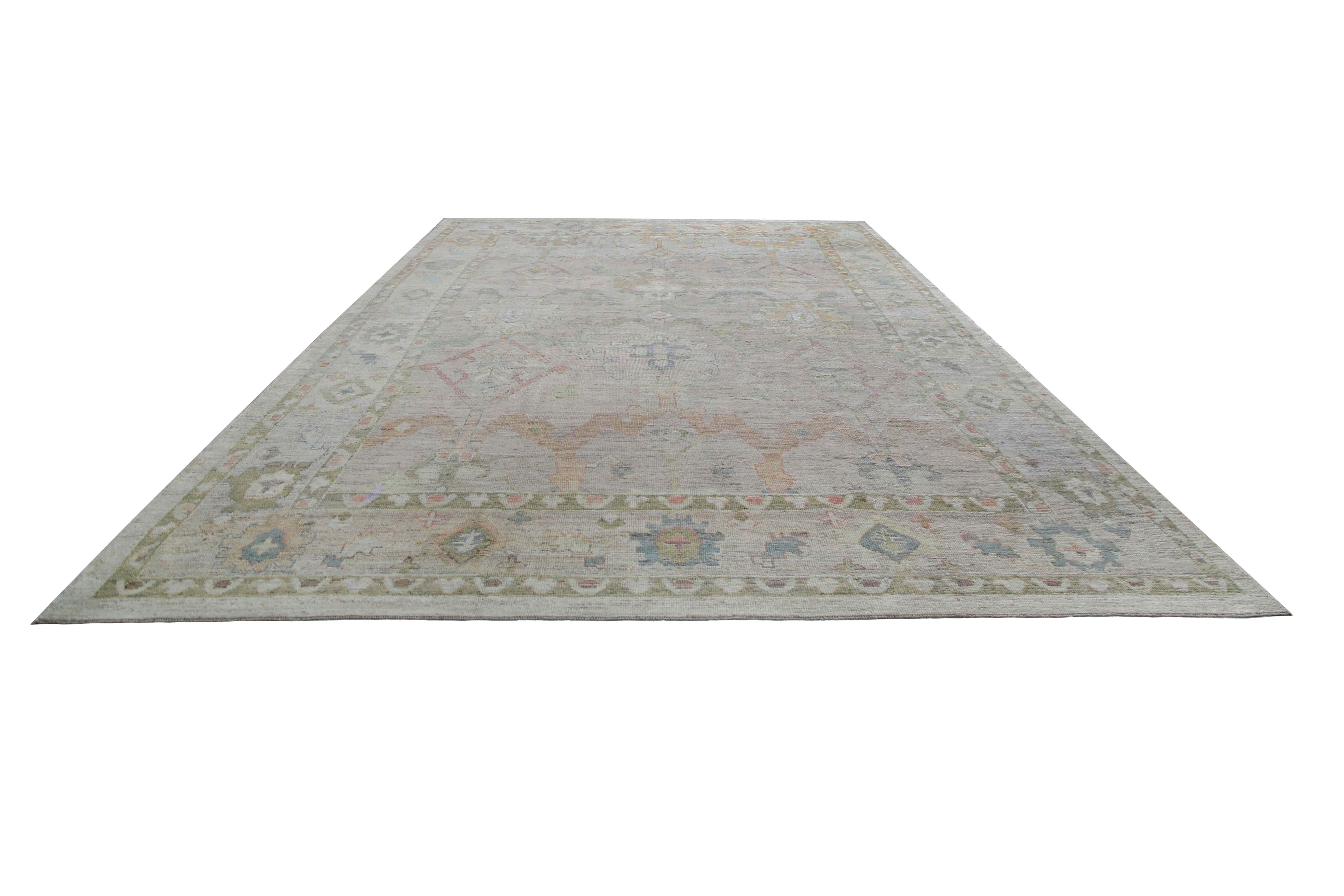 Wool Faded Pastel Handmade Oushak Rug For Sale