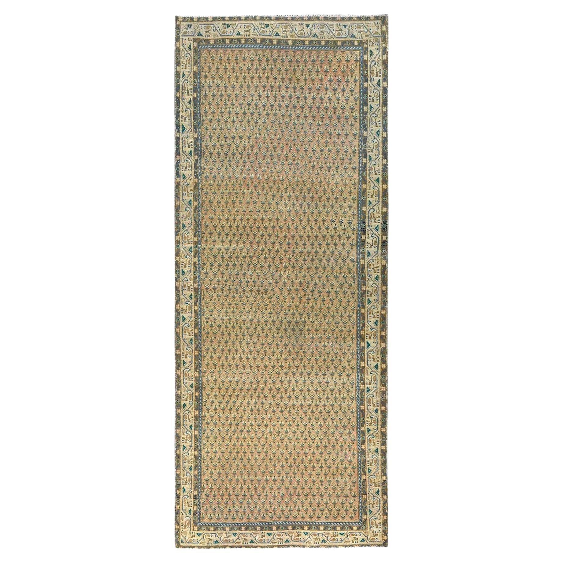 Faded Brown with a Mix of Pink Vintage Persian Heriz Worn Wool Hand