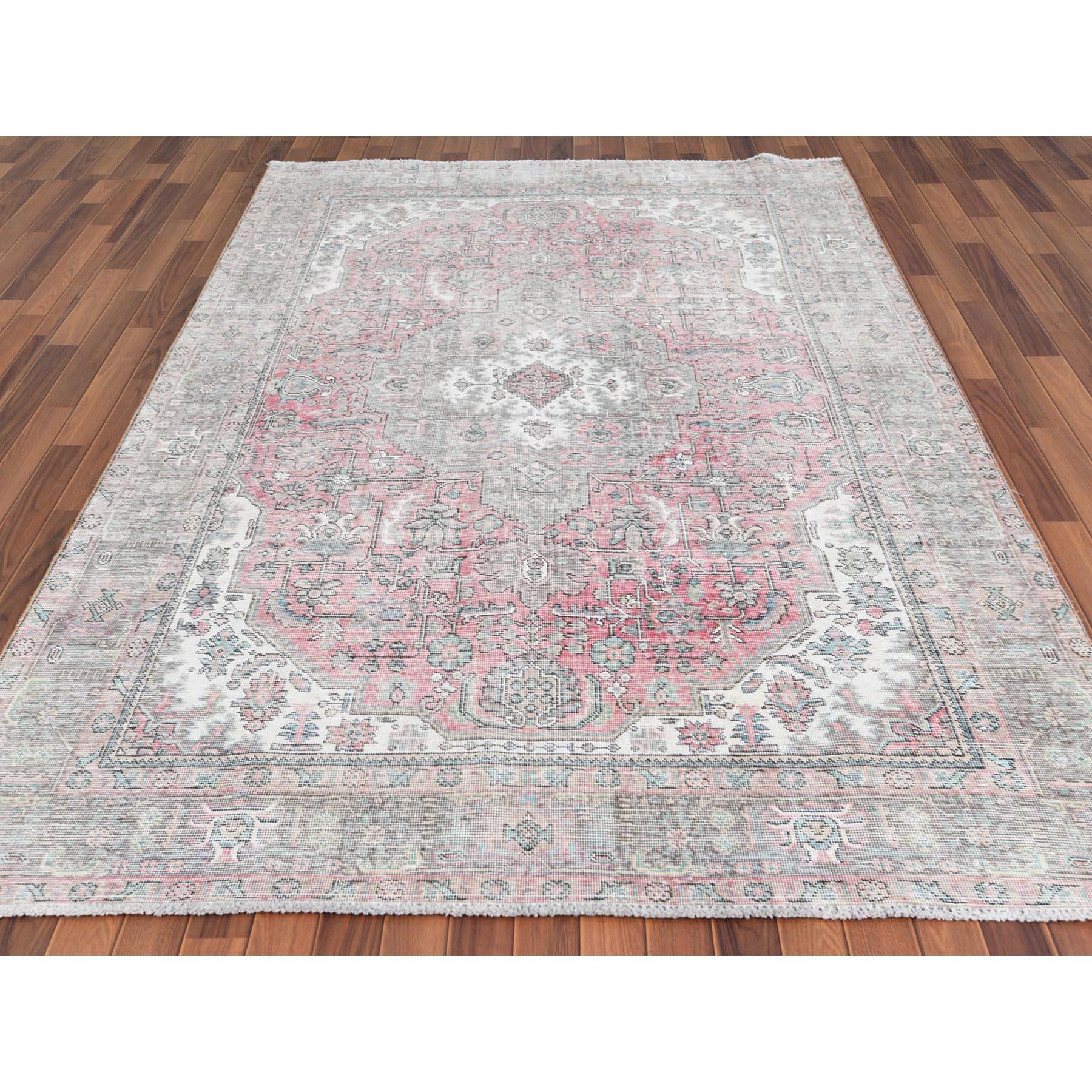 Faded Pink Persian Tabriz Vintage Look Shabby Chic Oriental Teppich (Mittelalterlich)