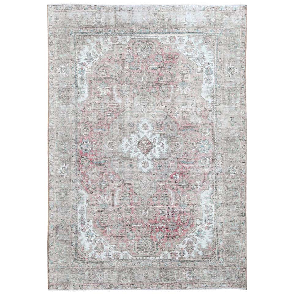 Faded Pink Persian Tabriz Vintage Look Shabby Chic Oriental Rug For ...