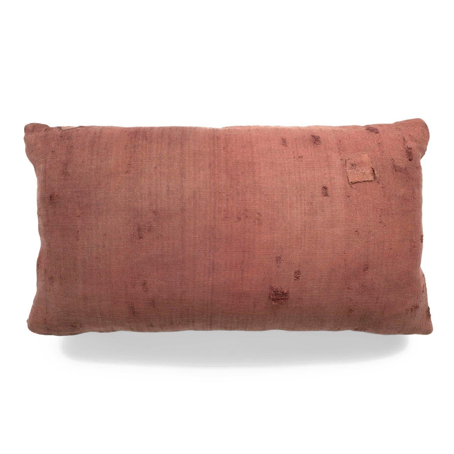 Tribal Faded Plum-Color Embroidered Lumbar Cushion For Sale