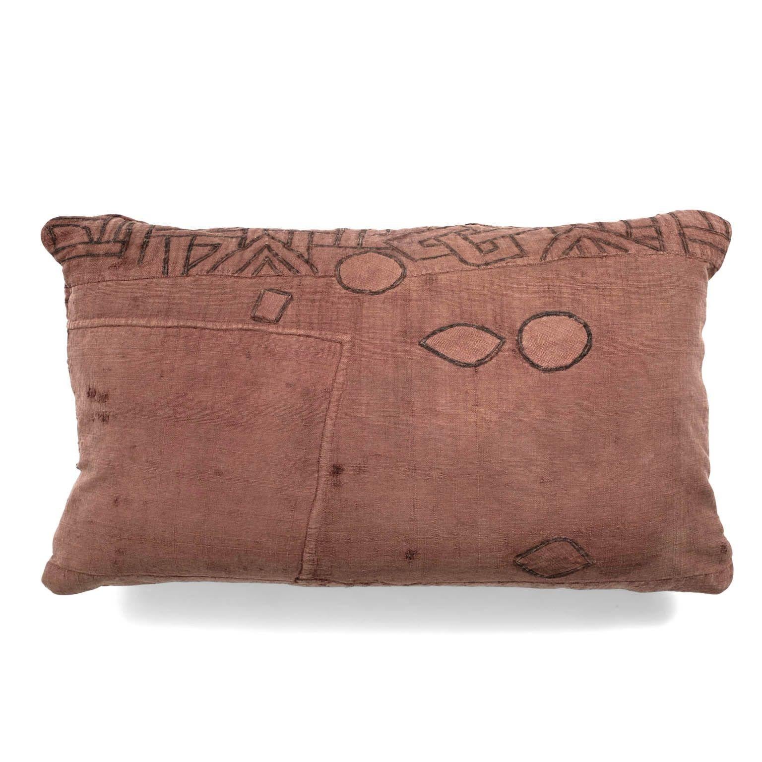 African Faded Plum-Color Embroidered Lumbar Cushion For Sale