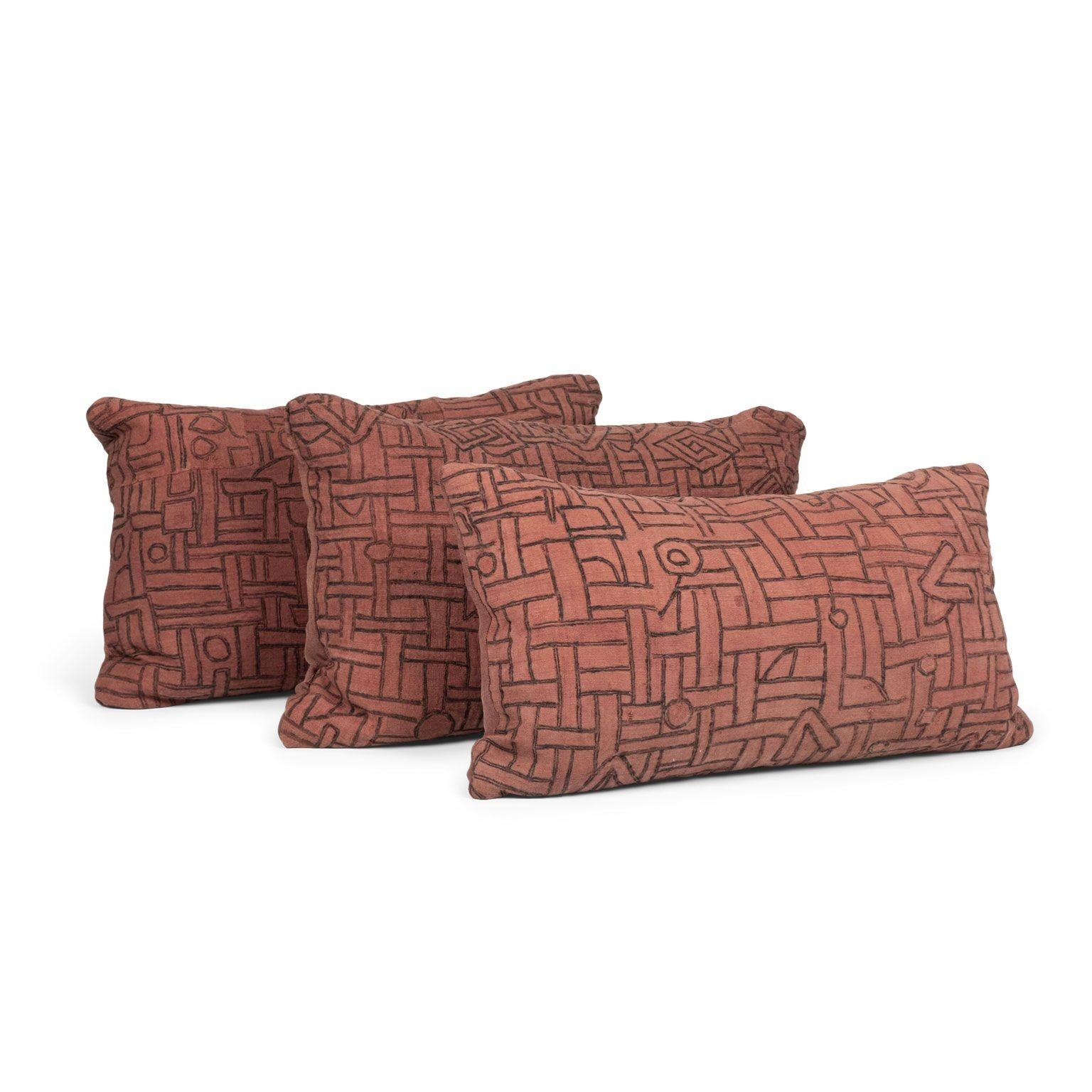 Woven Faded Plum-Color Embroidered Lumbar Cushion For Sale