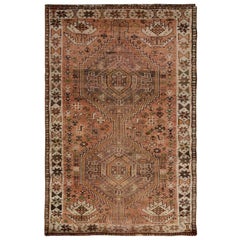 Faded Red Old and Worn Down Persian Shiraz Hand Knotted Oriental Rug