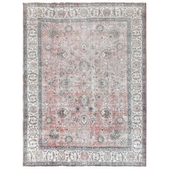 Faded Red Vintage Look Persian Tabriz Shabby Chic Oriental Rug