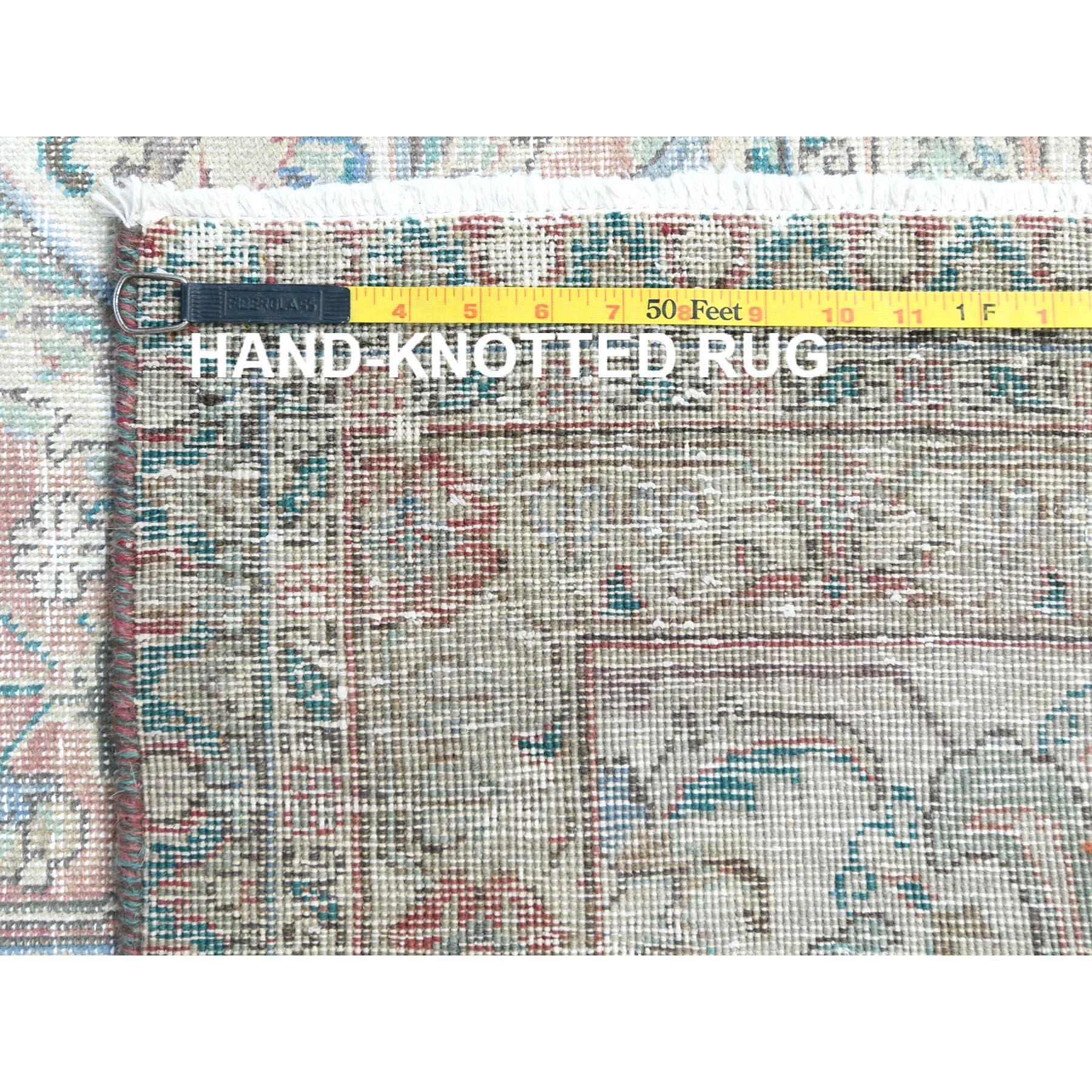 Faded Red Vintage Persian Tabriz Worn Wool Distressed Look Hand Knotted Rug For Sale 7