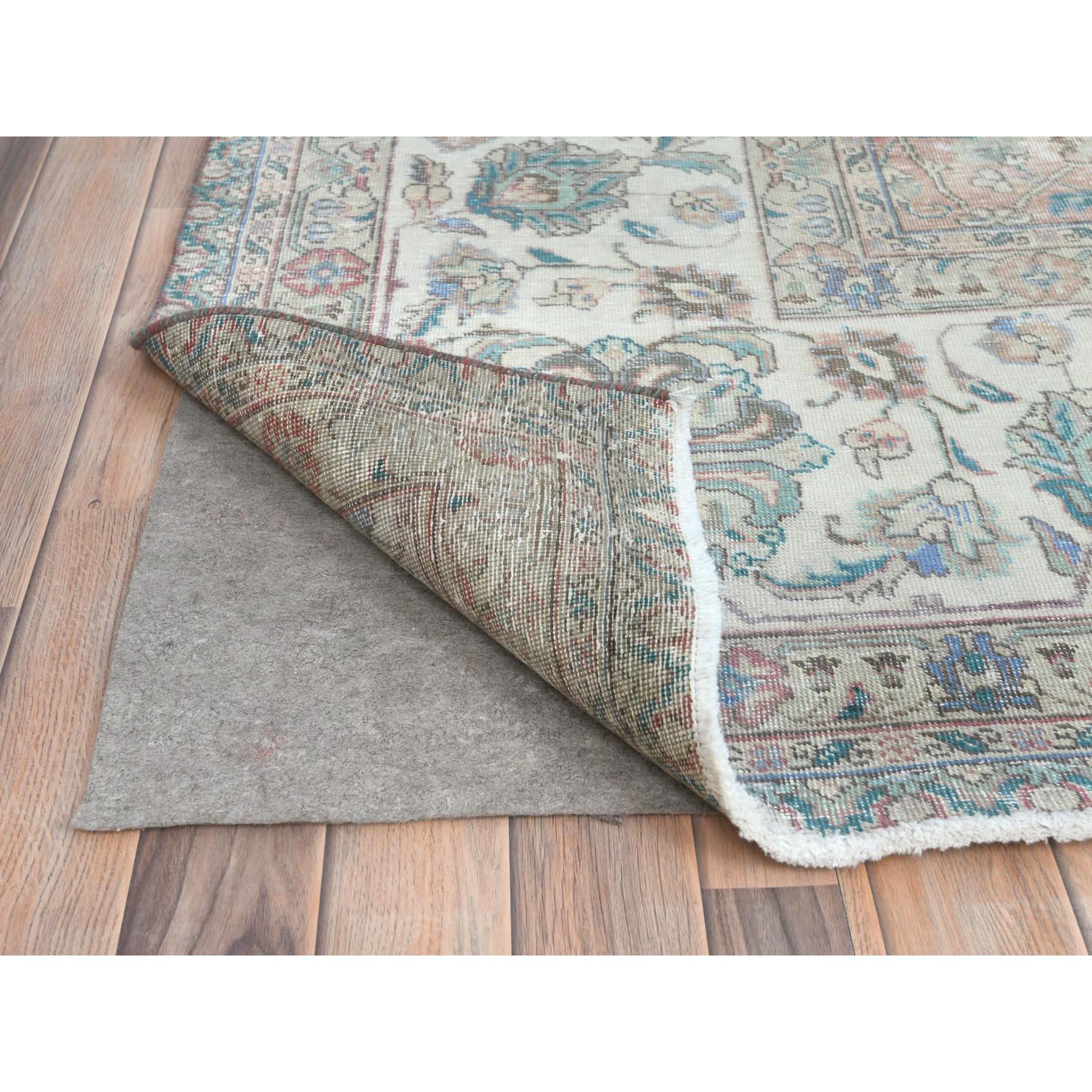 Mid-20th Century Faded Red Vintage Persian Tabriz Worn Wool Distressed Look Hand Knotted Rug For Sale
