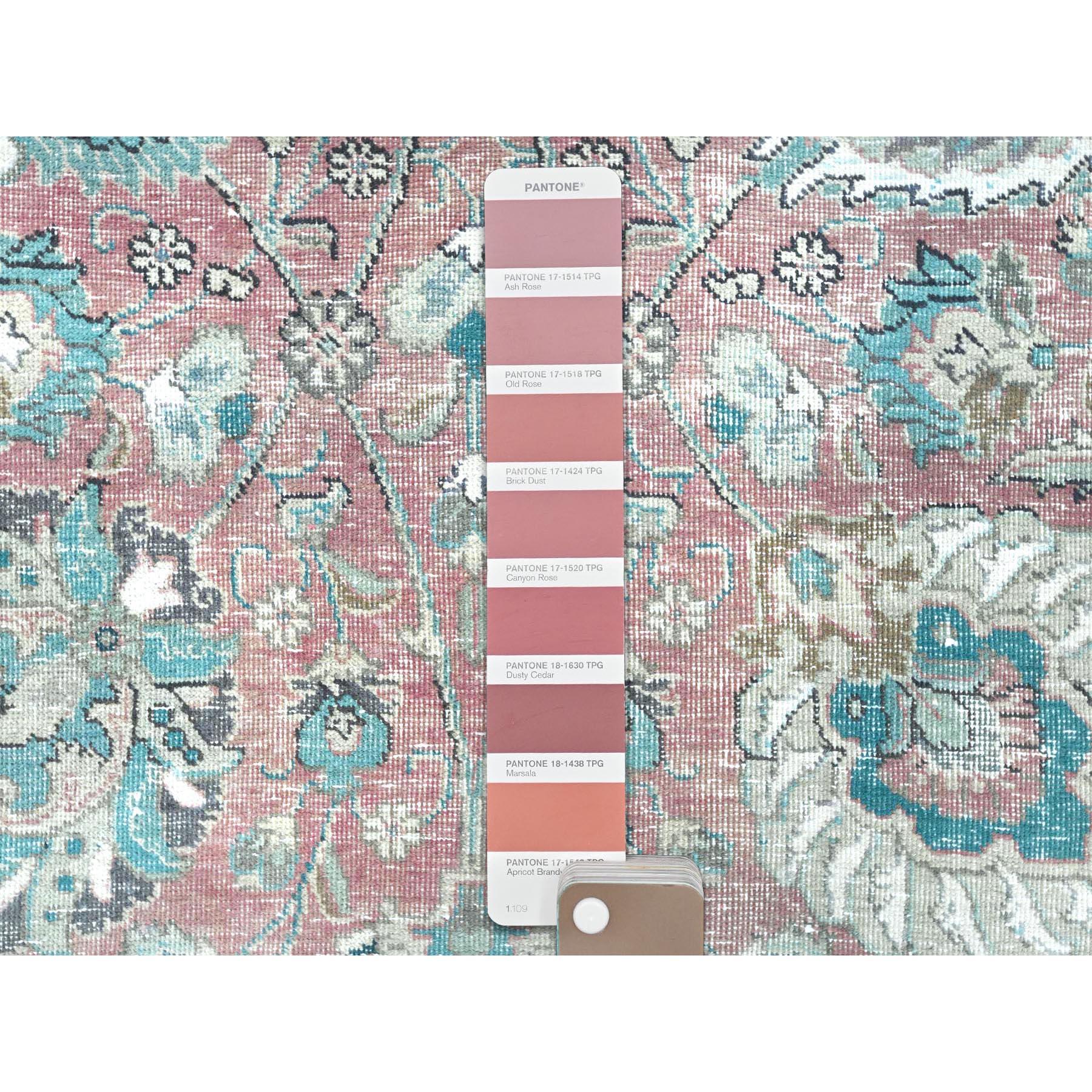 Faded Red Vintage Persian Tabriz Worn Wool Distressed Look Hand Knotted Rug For Sale 3