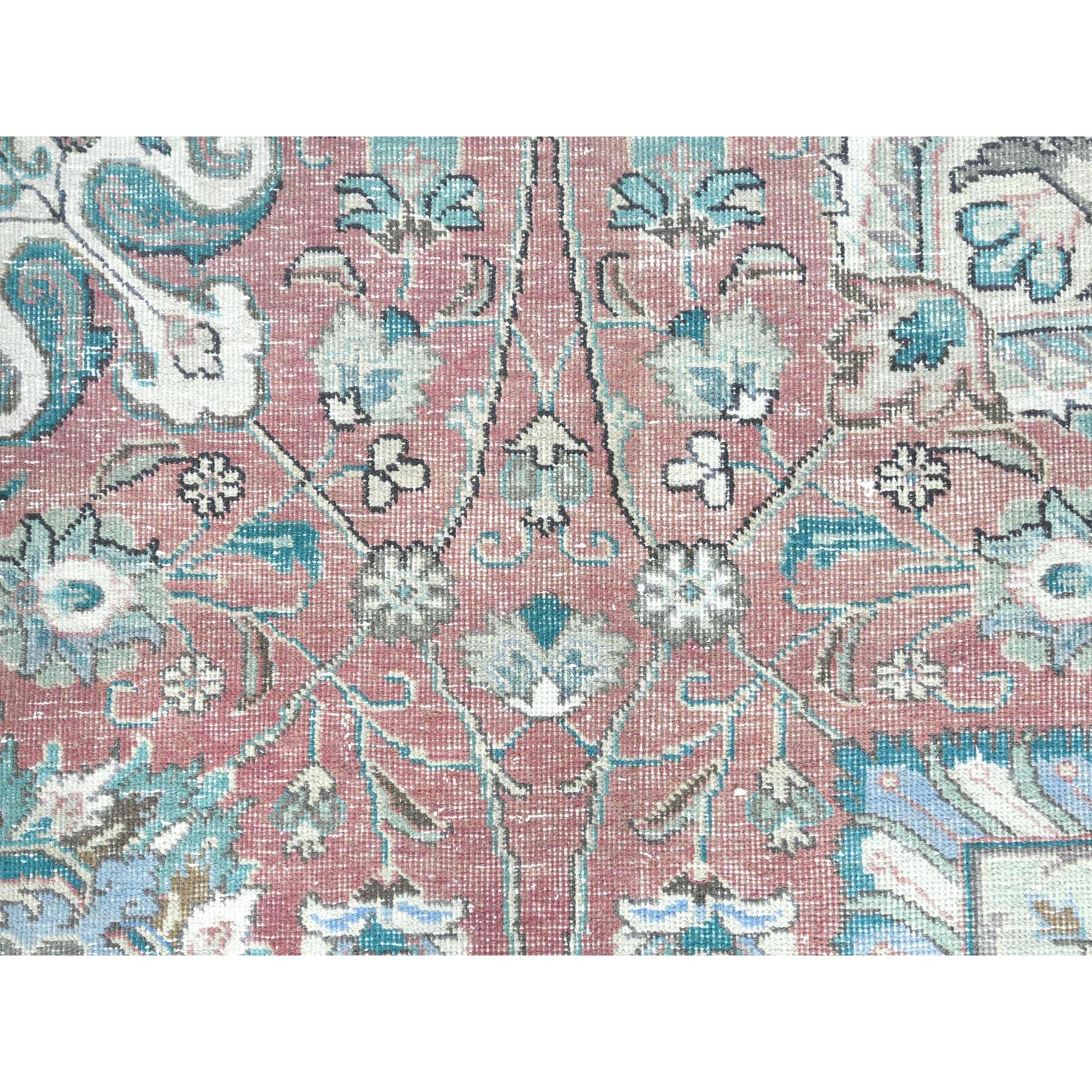 Faded Red Vintage Persian Tabriz Worn Wool Distressed Look Hand Knotted Rug For Sale 4