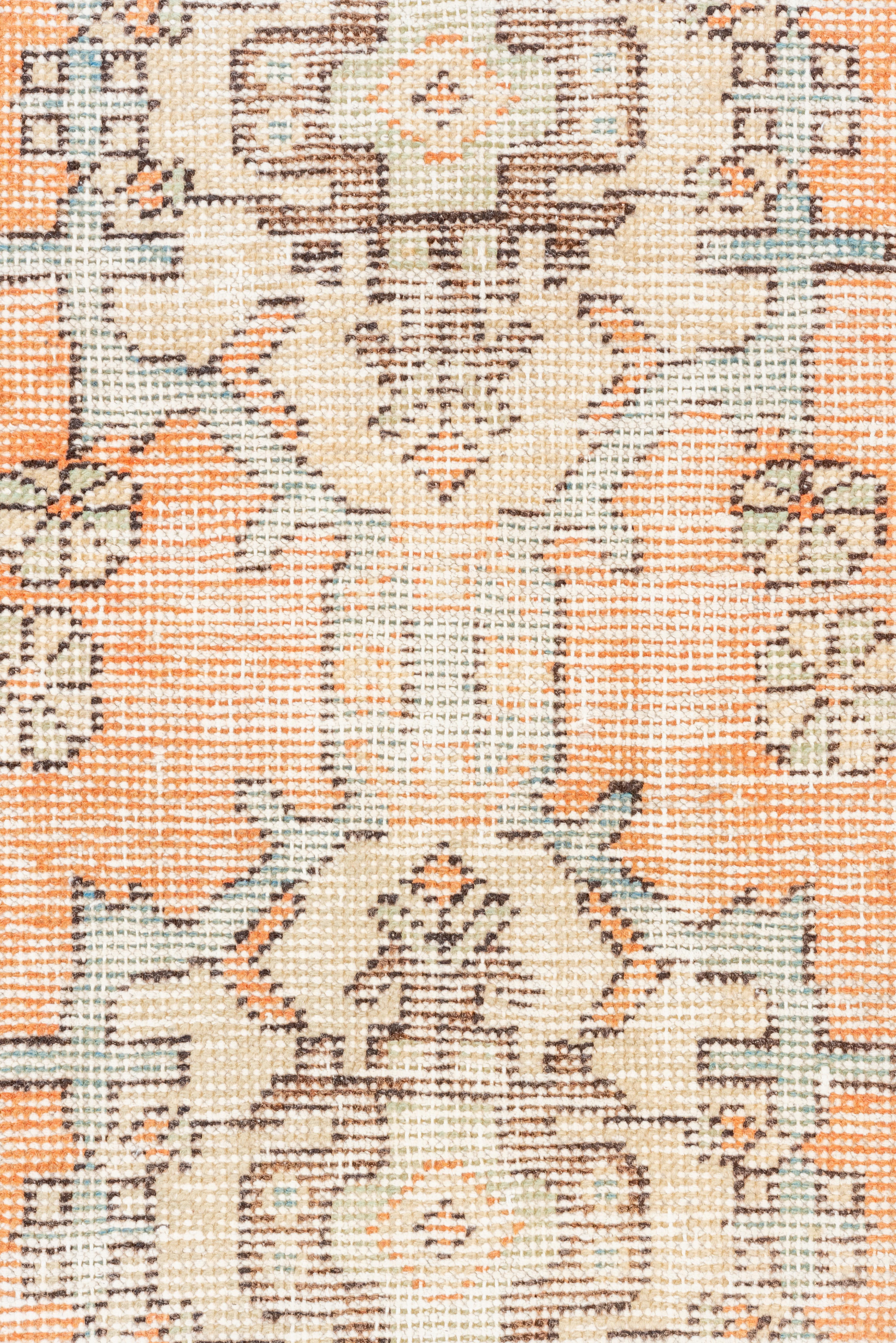 Faded Tangerine Oushak Läufer - Medaillon & Zickzack-Bordüre (Wolle) im Angebot