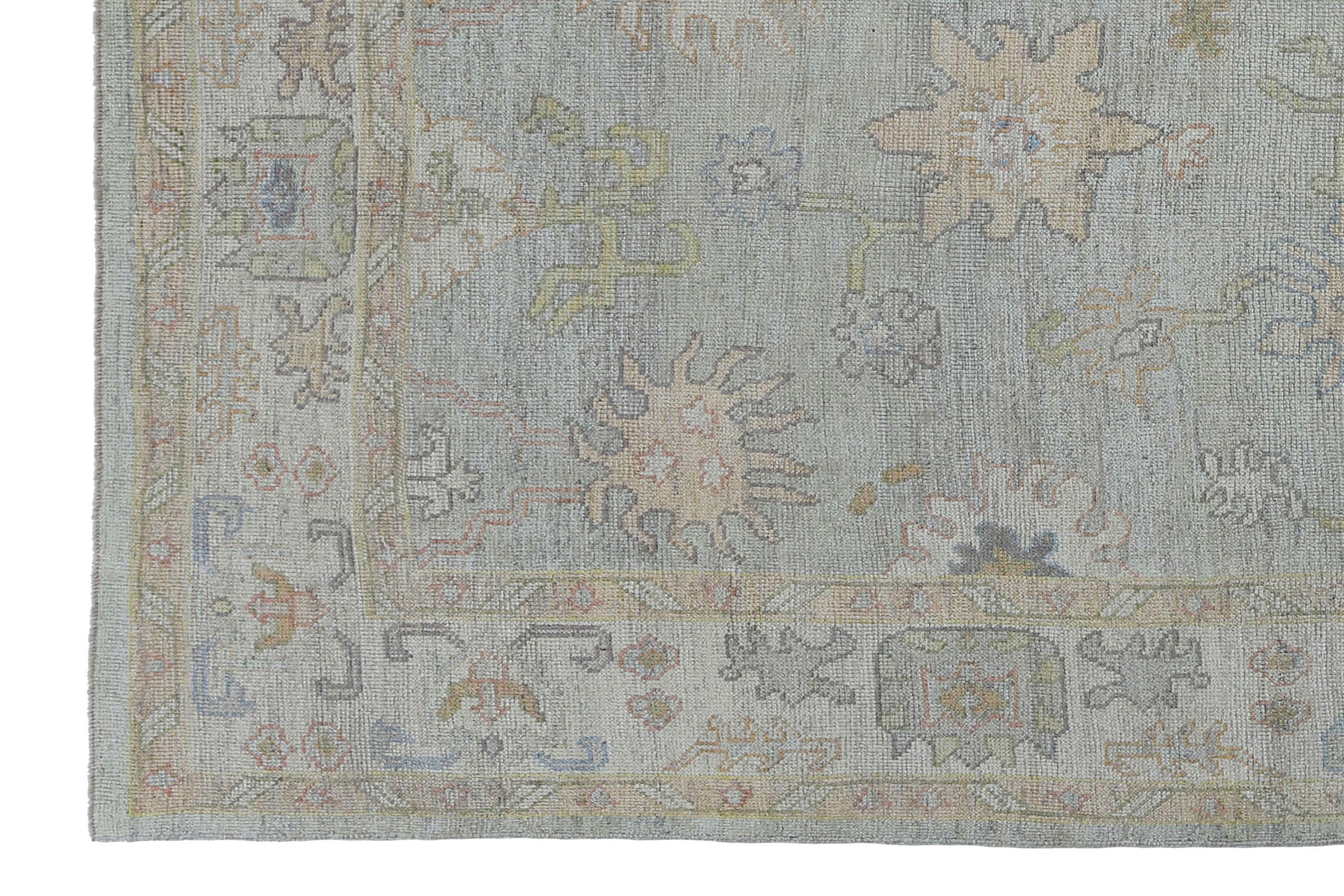 Afghanistan Oushak-Teppiche Circa 1990 - Wolle Elfenbein Hellblau Design - 95514 im Angebot 7