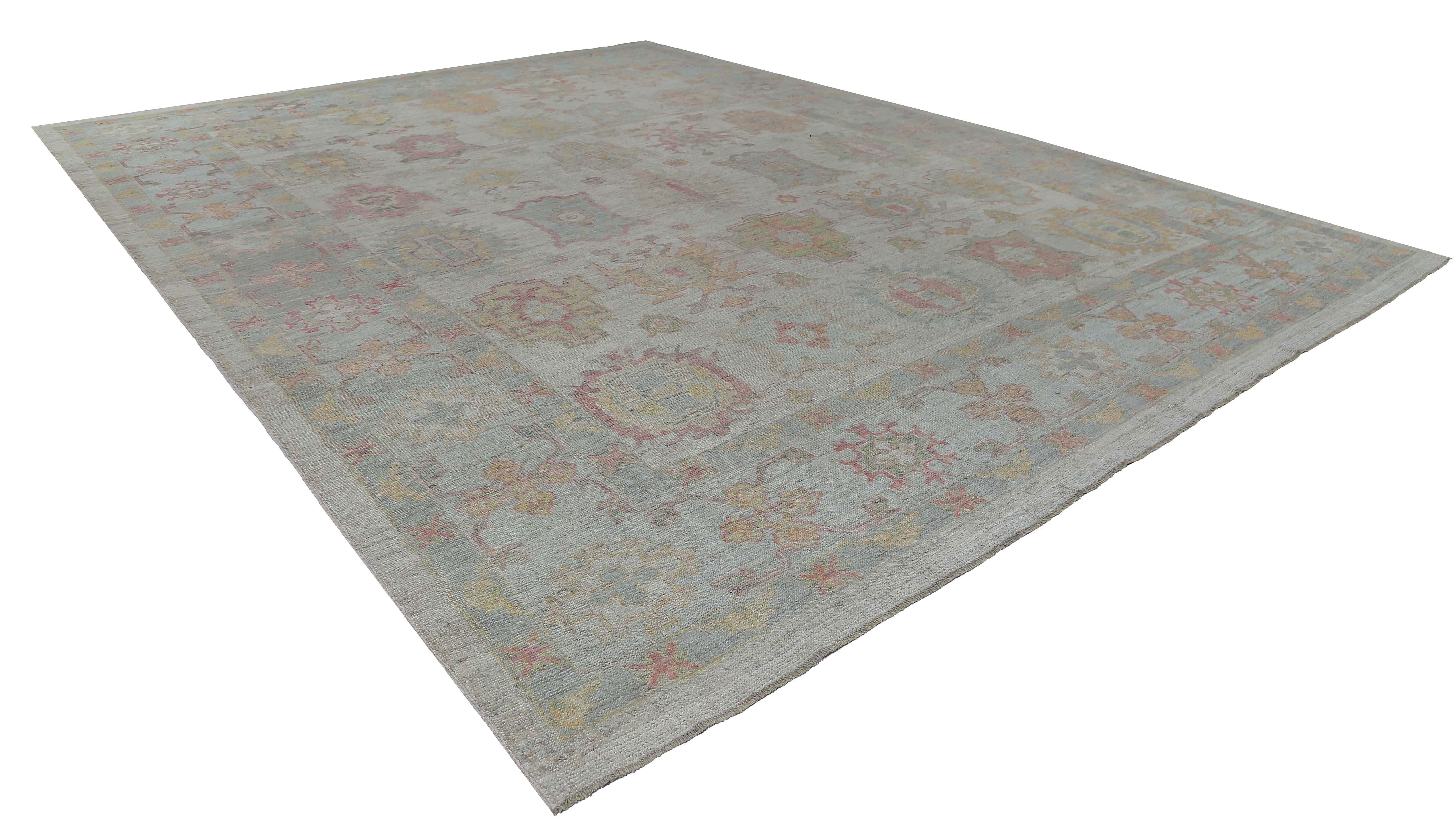 Hand-Woven Faded Turkish Oushak Rug For Sale