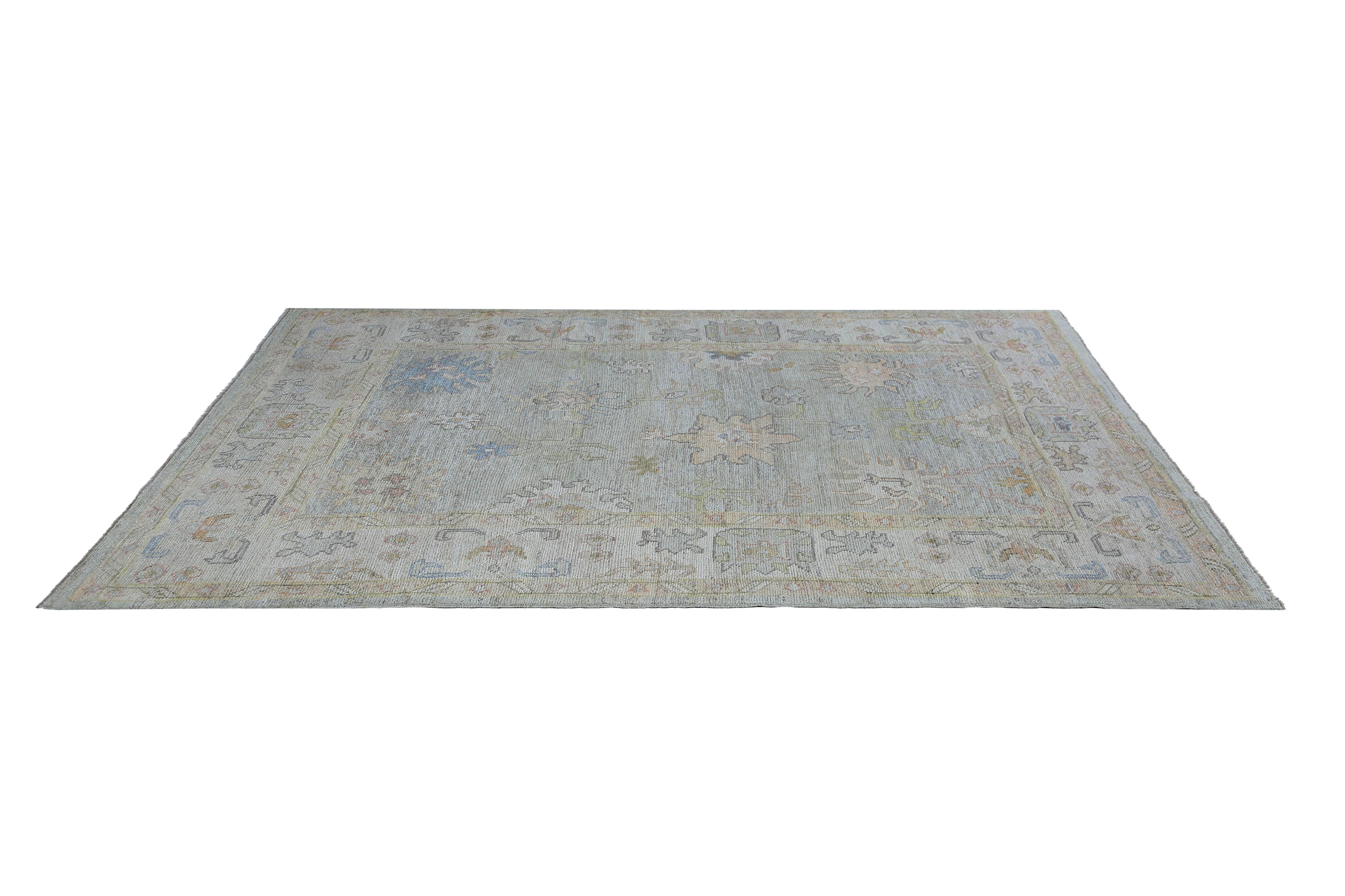 Contemporary Faded Turkish Oushak Rug For Sale