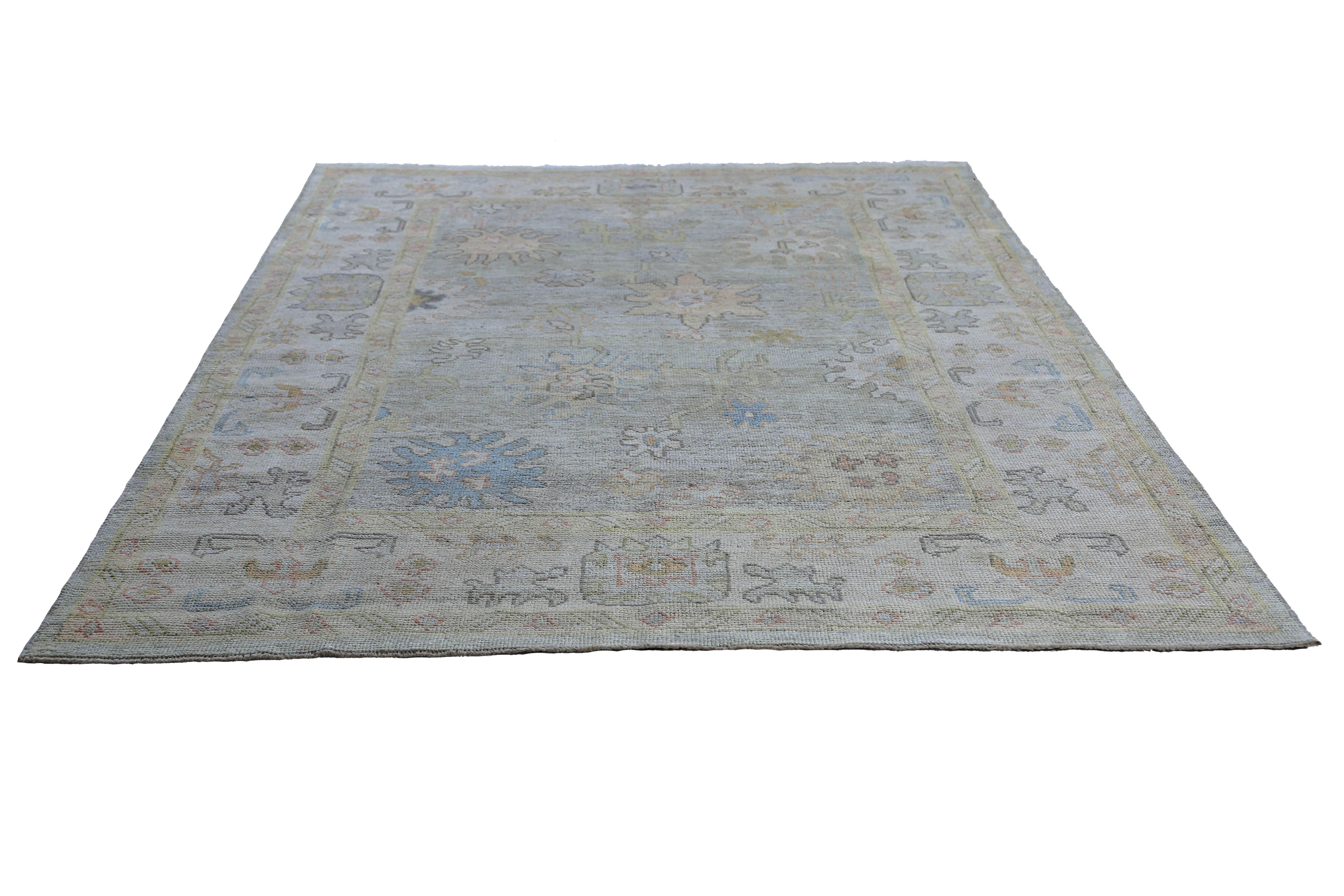 Wool Faded Turkish Oushak Rug For Sale