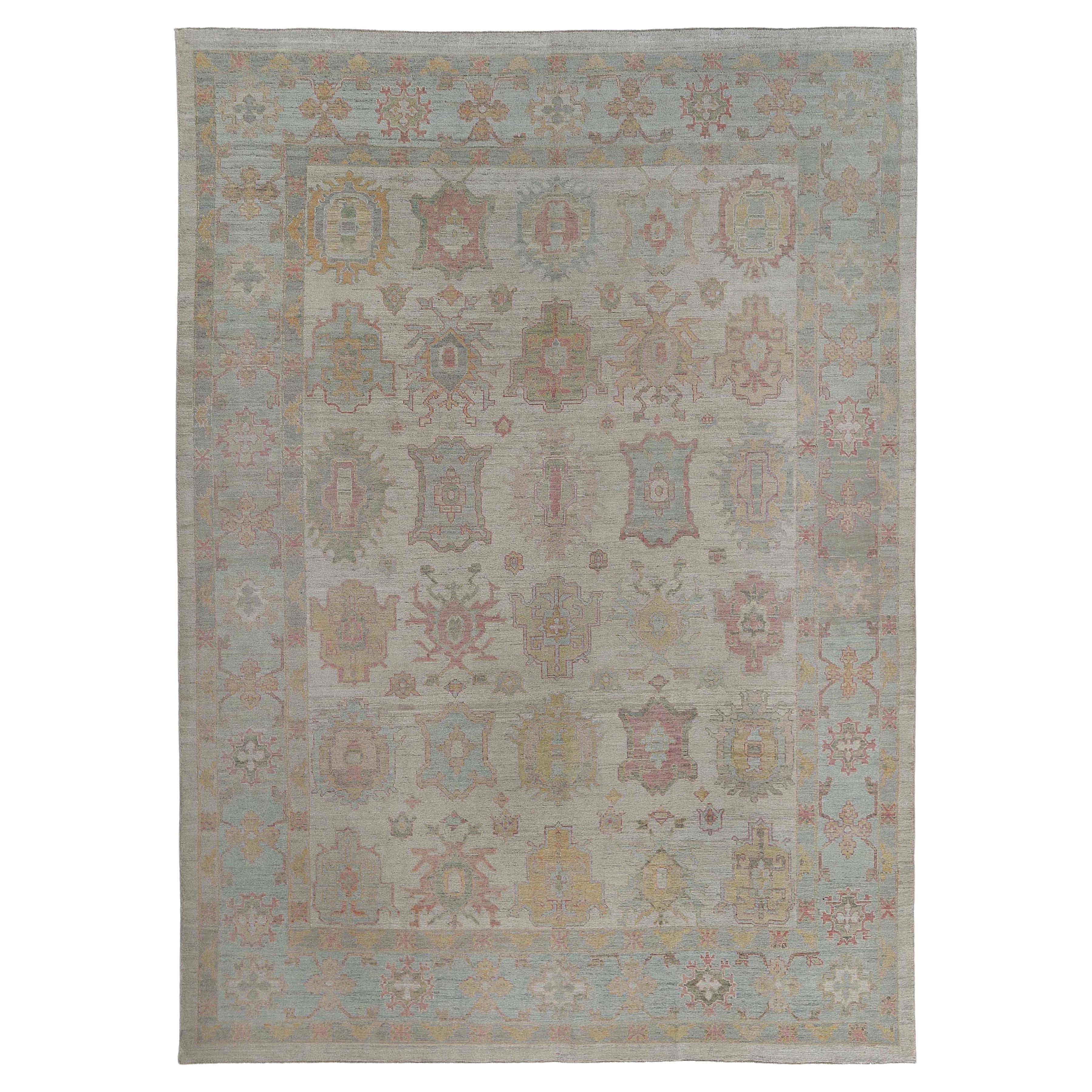 Faded Turkish Oushak Rug For Sale