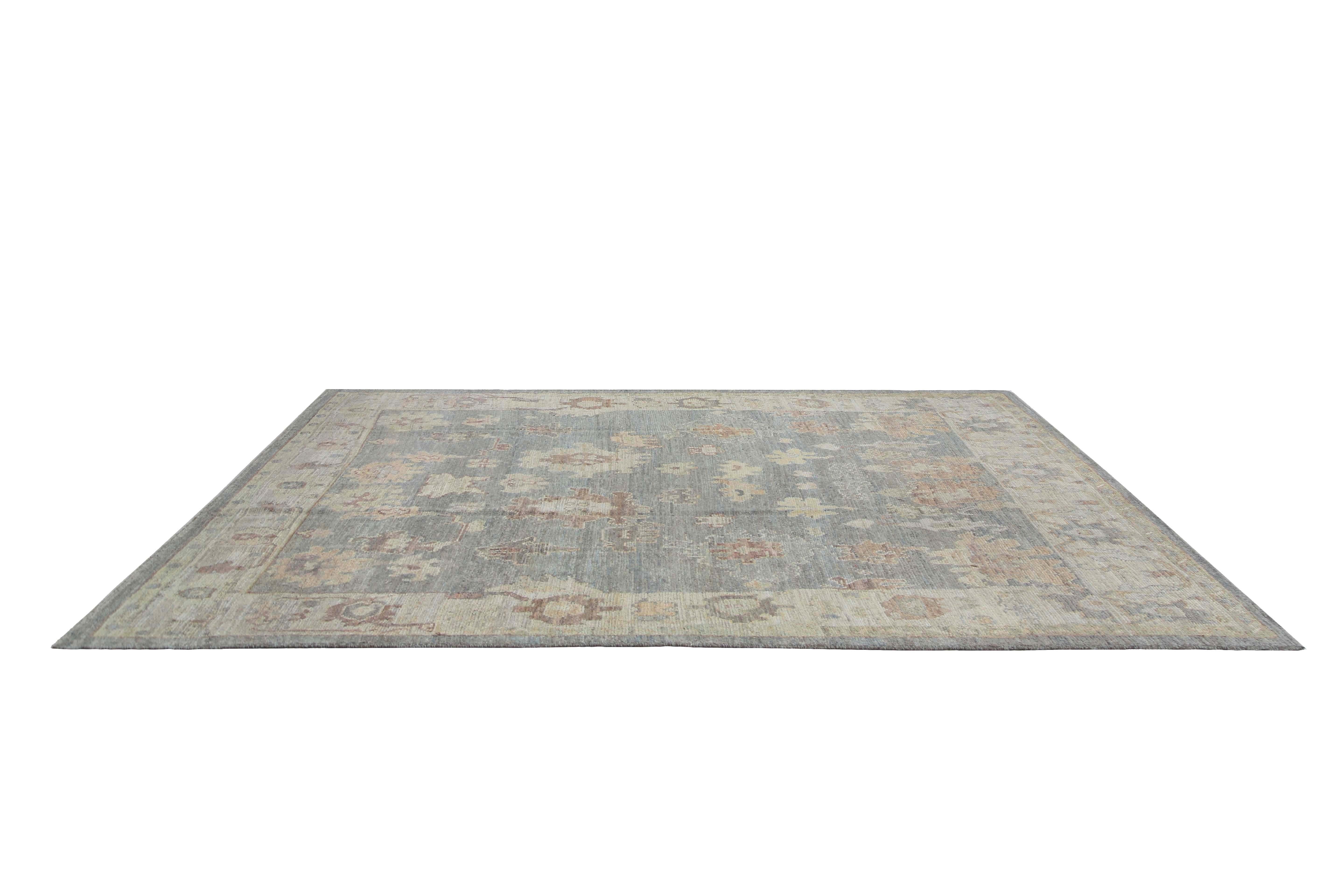 Hand-Woven Faded Turkish Oushak Rug Handmade from Turkey For Sale