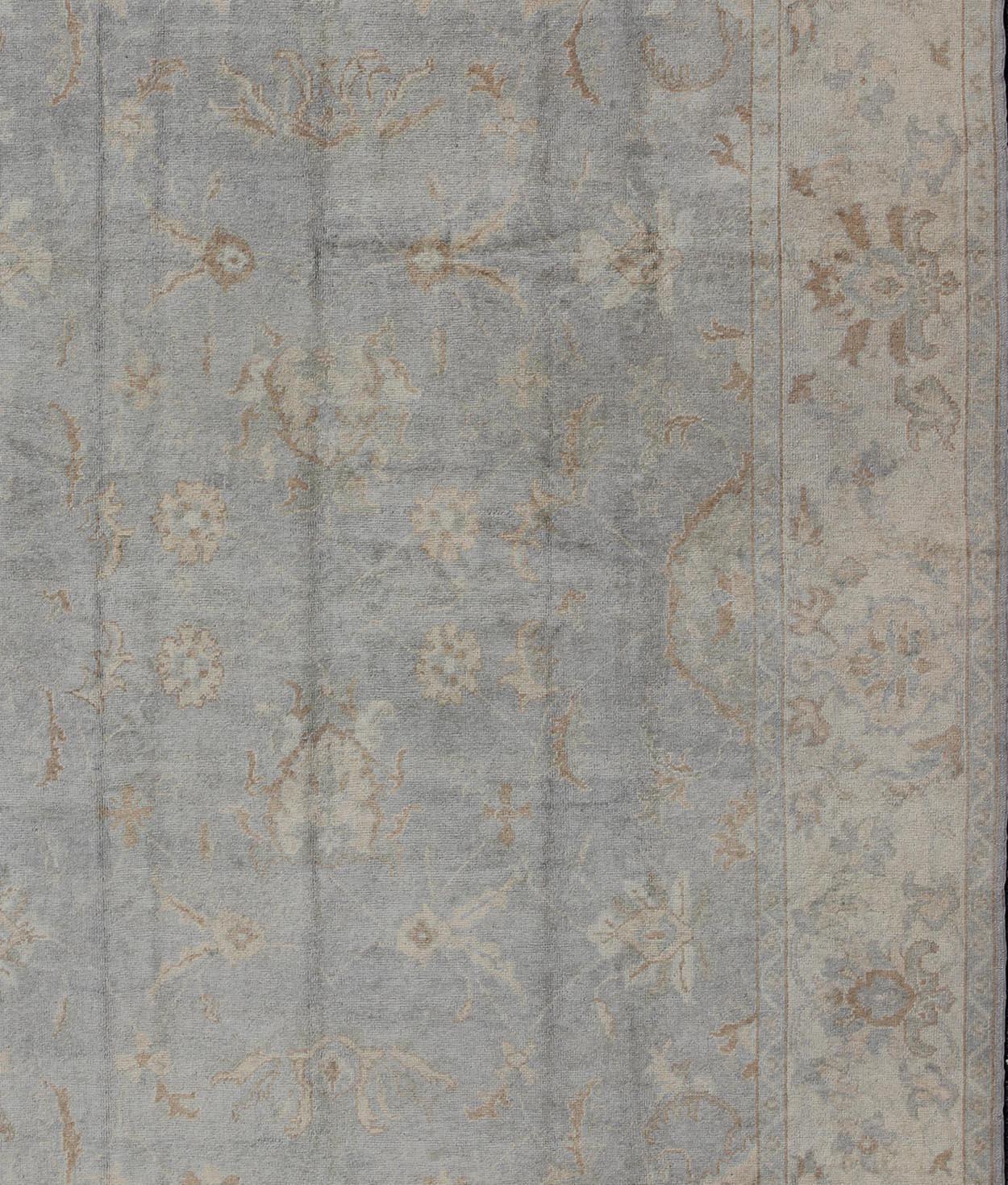 Large Turkish Oushak Rug with All-Over Vining Floral Design in Grey and Cream In New Condition For Sale In Atlanta, GA