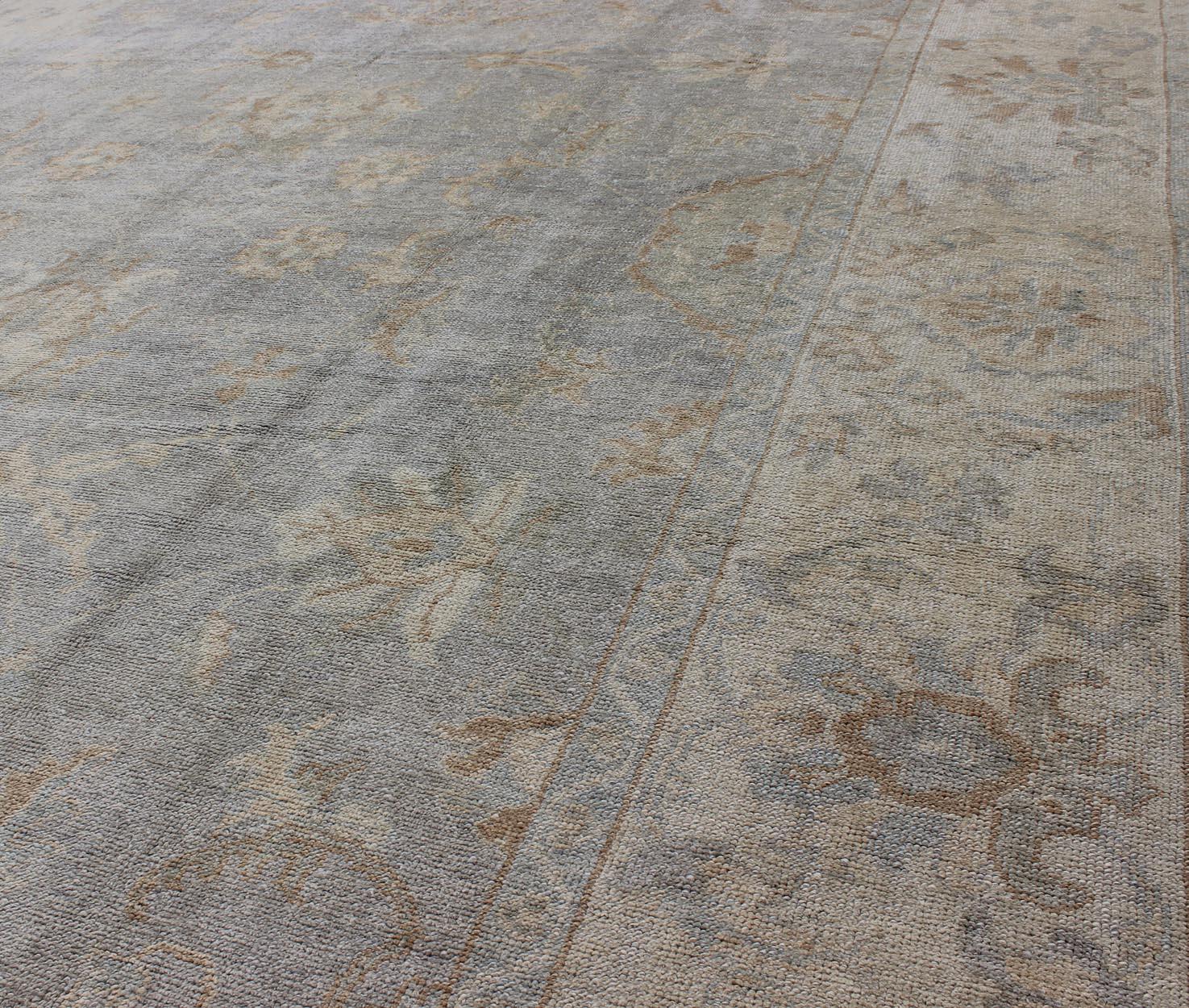 Contemporary Large Turkish Oushak Rug With All-Over Vining Floral Design by Keivan Woven Arts For Sale