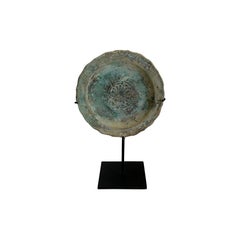 Faded Turquoise Ship Wrecked Saucer Sculpture on Stand, Cambodia, 18th Century