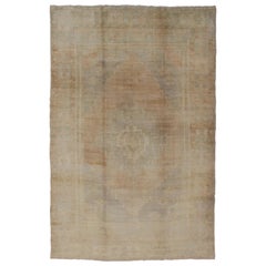 Faded Vintage Turkish Oushak Medallion Rug in Taupe, Tan, Gray