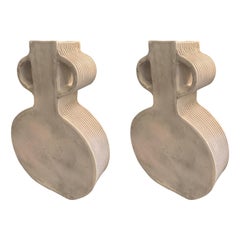 Faded White Two Handled Pair Vases, China, Contemporary