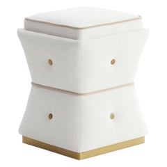 Fado Pouf with Brushed Brass Plinth and Buttons
