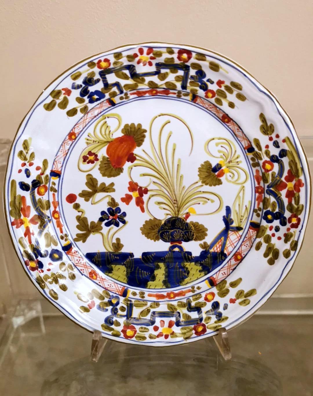 Hand-Painted Faenza Italian Ceramic 11 Hand Painted Dessert Plates With 