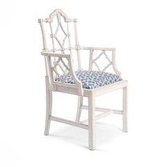 Faenza White Wood Frame with Blue Patterned Seat Chair
