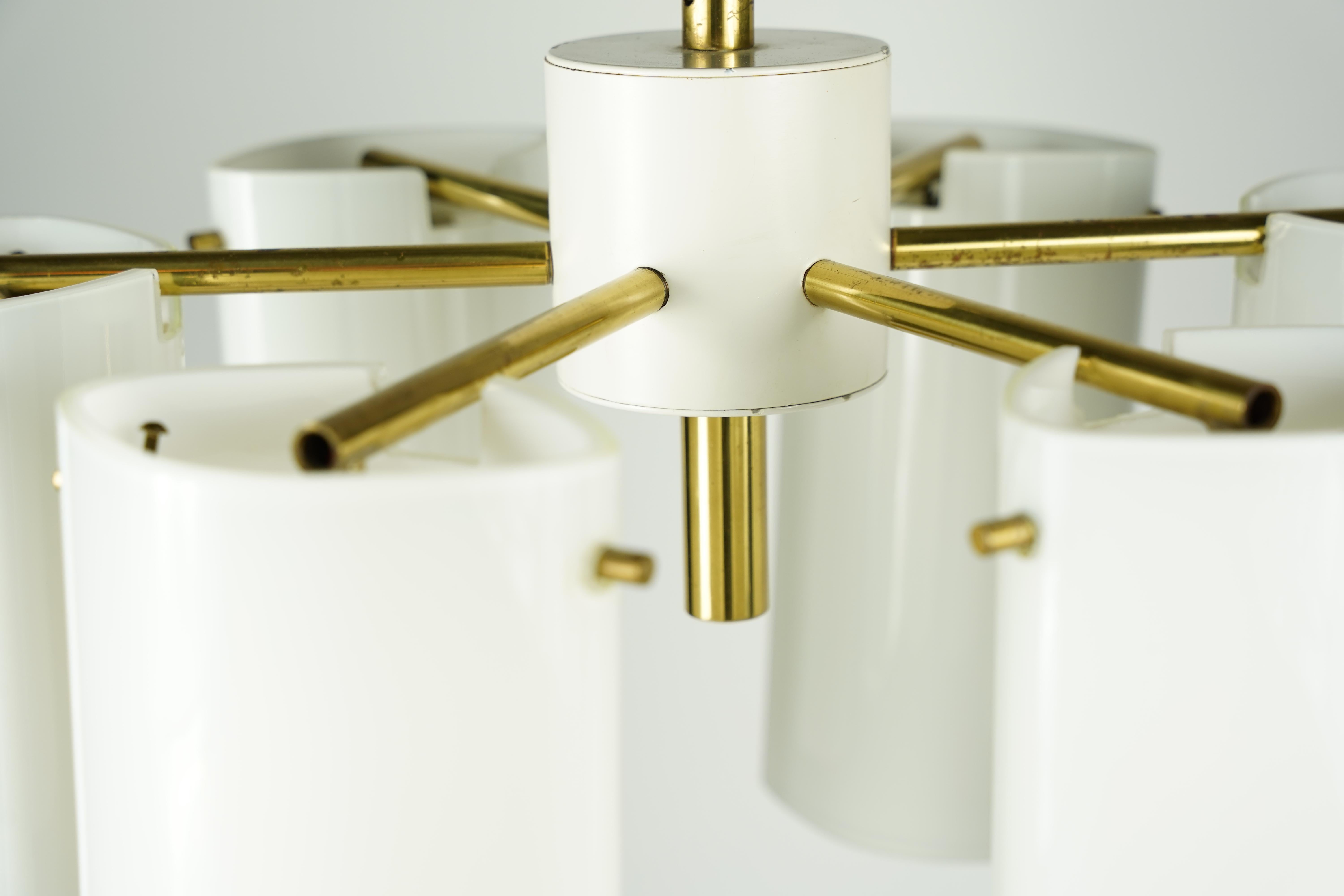 Cast Fagerhult chandelier Glass and Brass, Sweden, 1960 For Sale