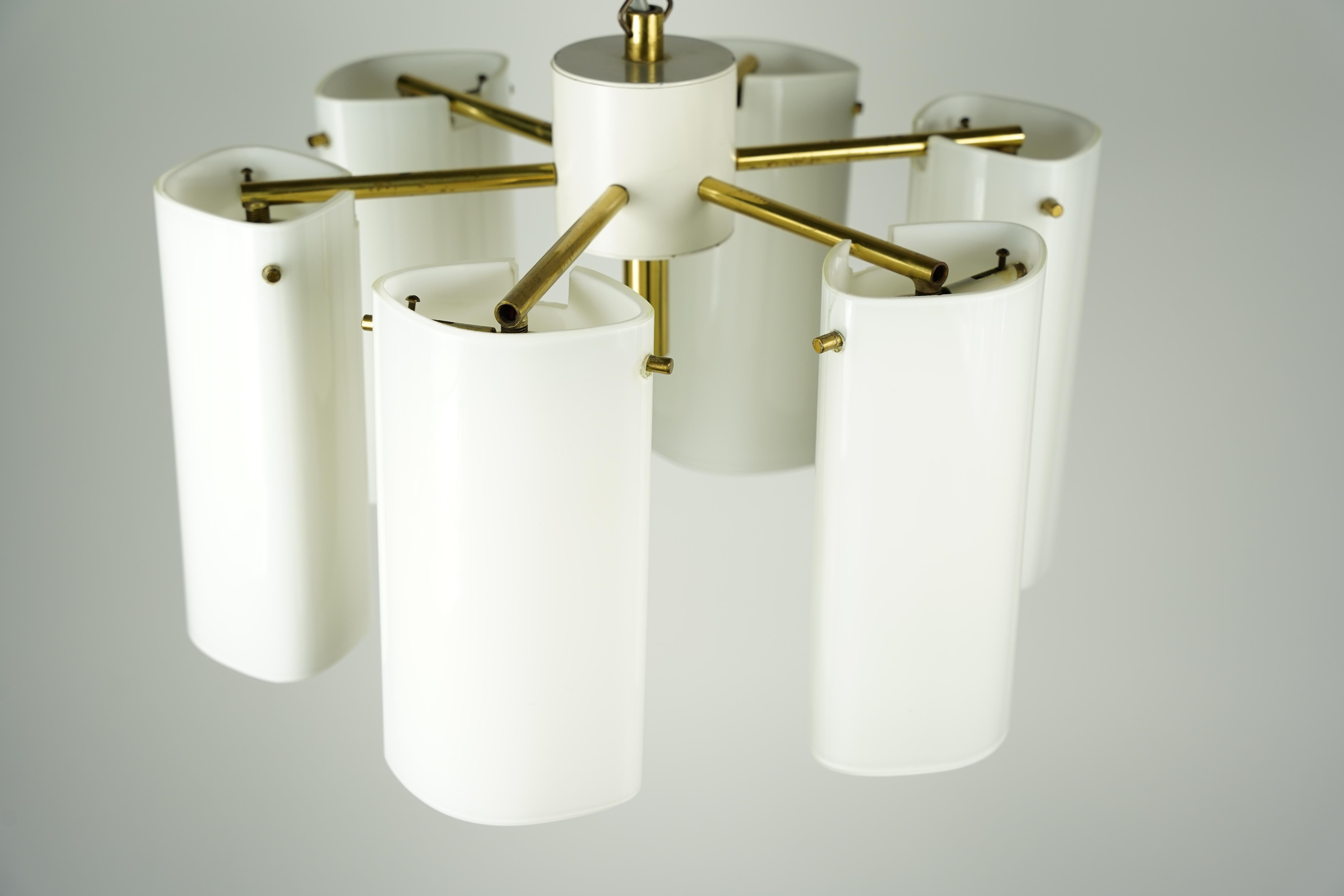 Fagerhult chandelier Glass and Brass, Sweden, 1960 In Good Condition For Sale In Bronx, NY