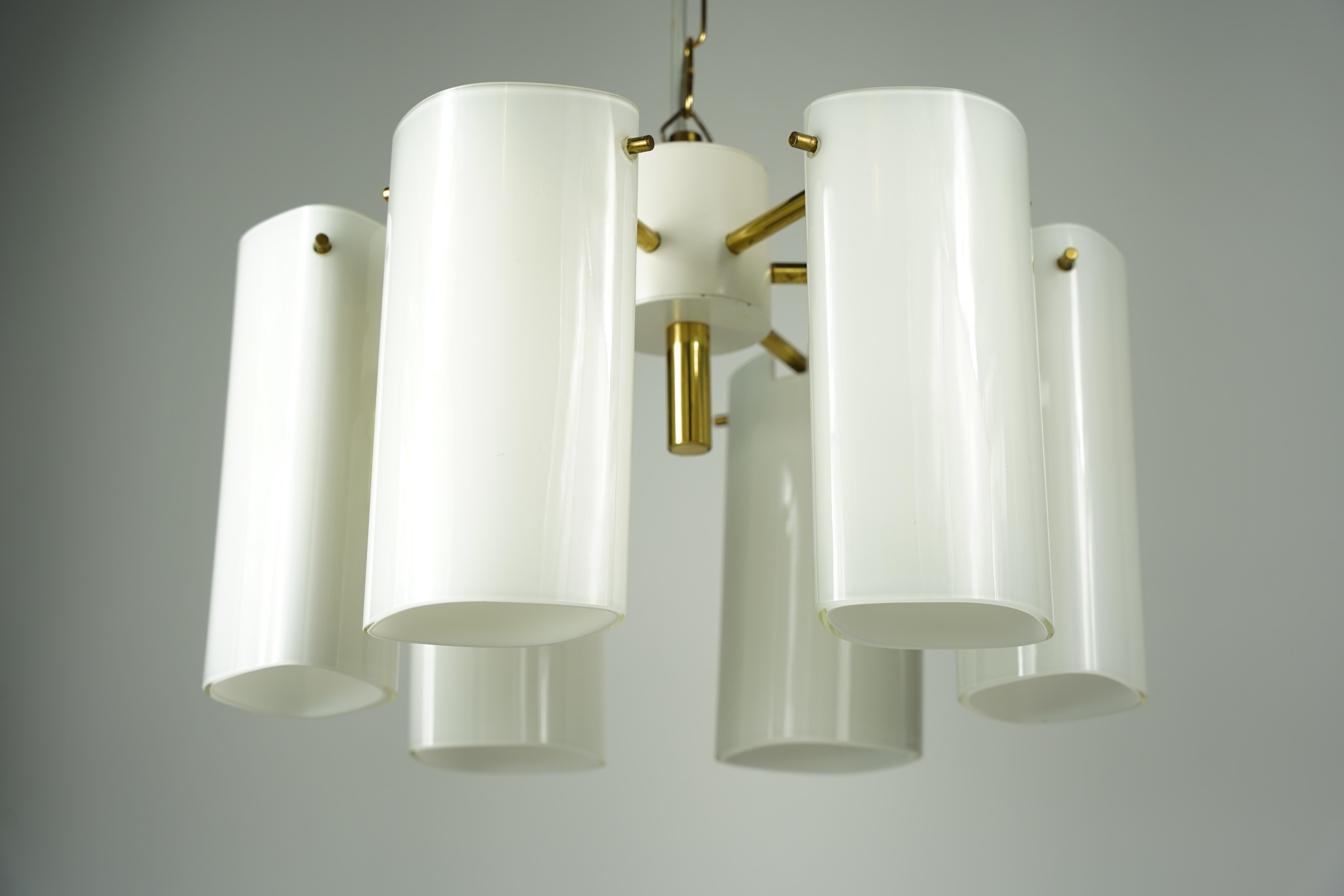 Mid-20th Century Fagerhult chandelier Glass and Brass, Sweden, 1960 For Sale