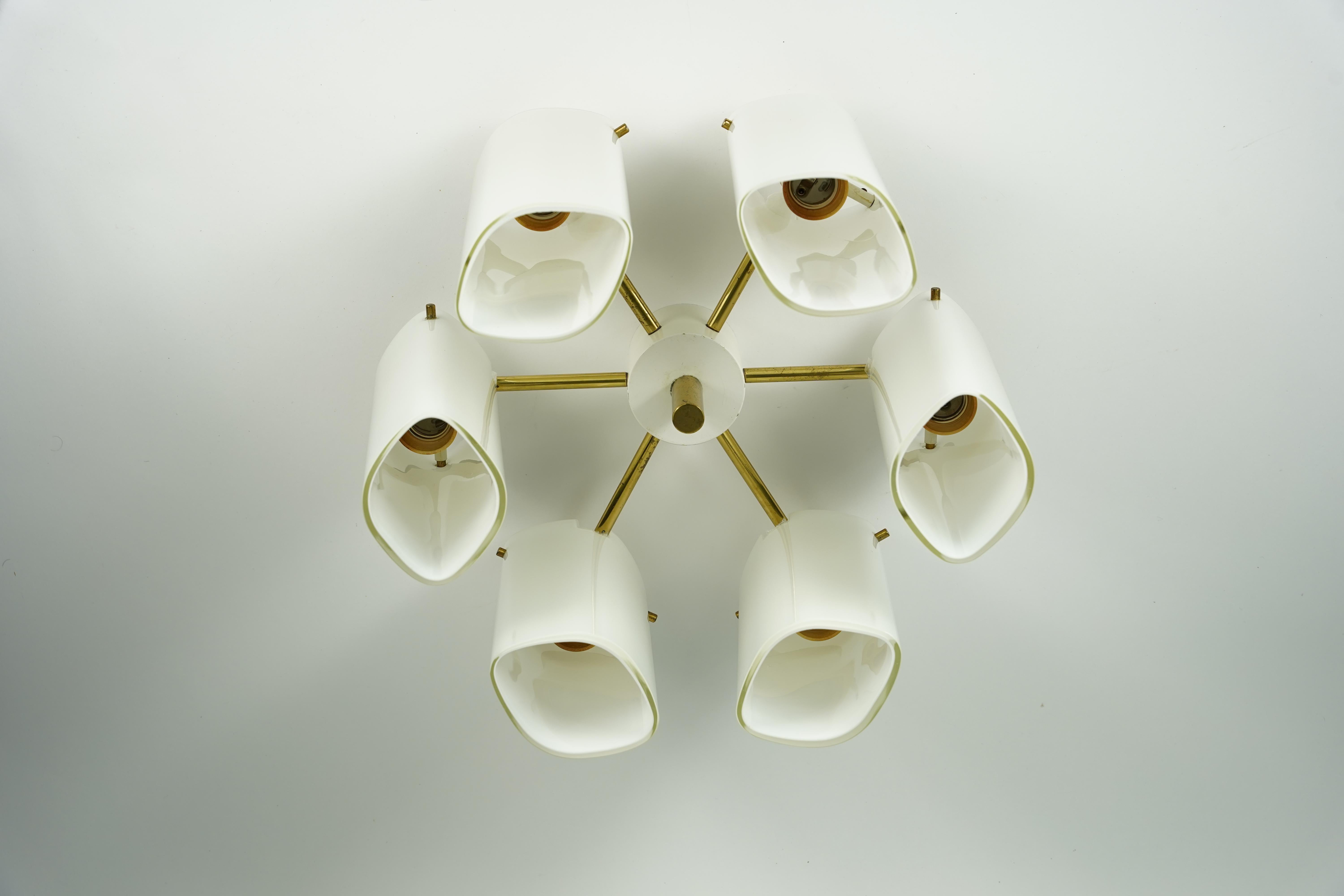 Fagerhult chandelier Glass and Brass, Sweden, 1960 For Sale 2