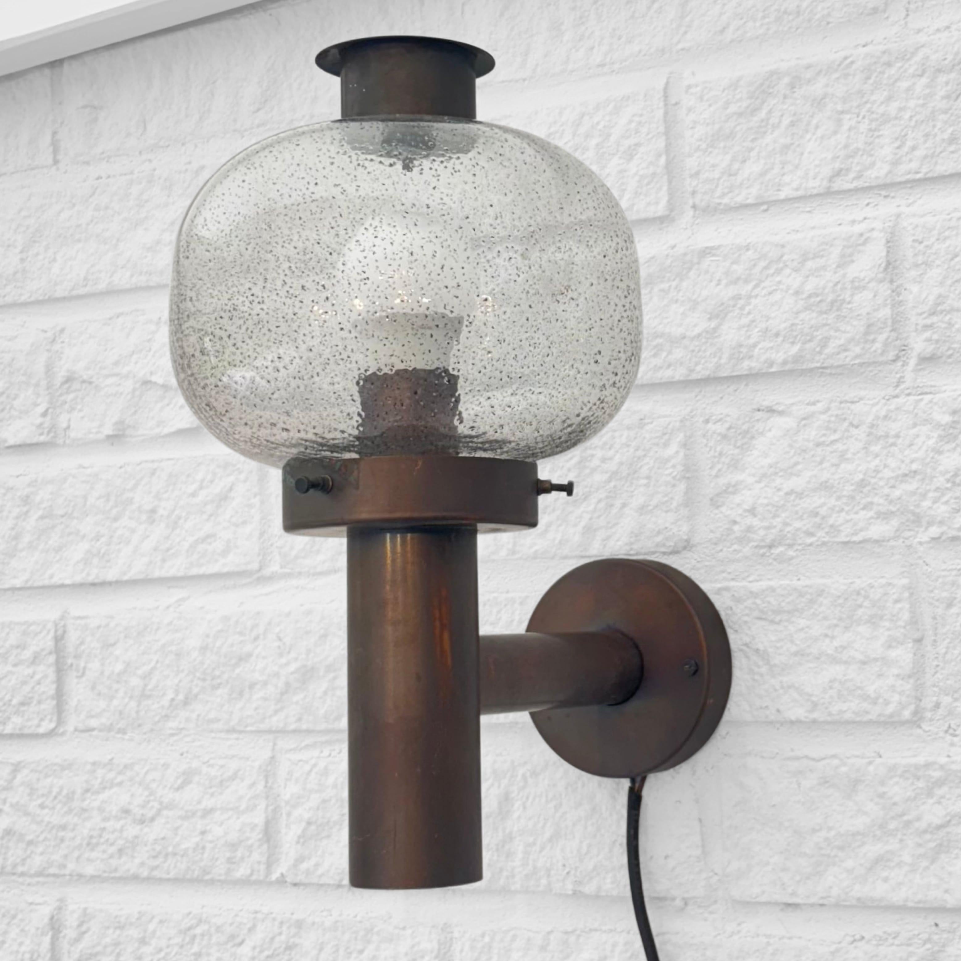 Fagerhult mid century outdoor facade lamp, copper and glass, Sweden, 1970s (Skandinavische Moderne) im Angebot