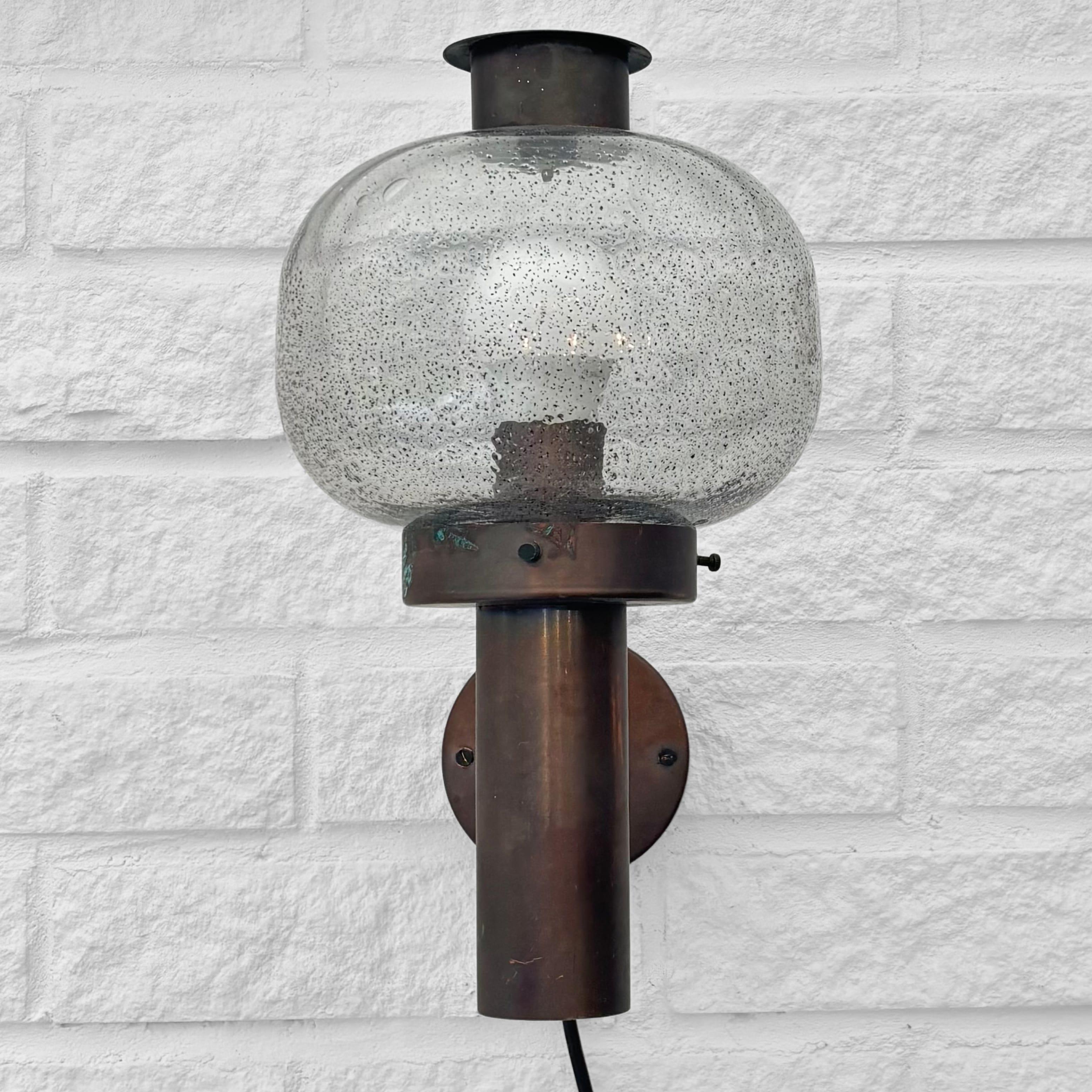 Fagerhult mid century outdoor facade lamp, copper and glass, Sweden, 1970s (Schwedisch) im Angebot