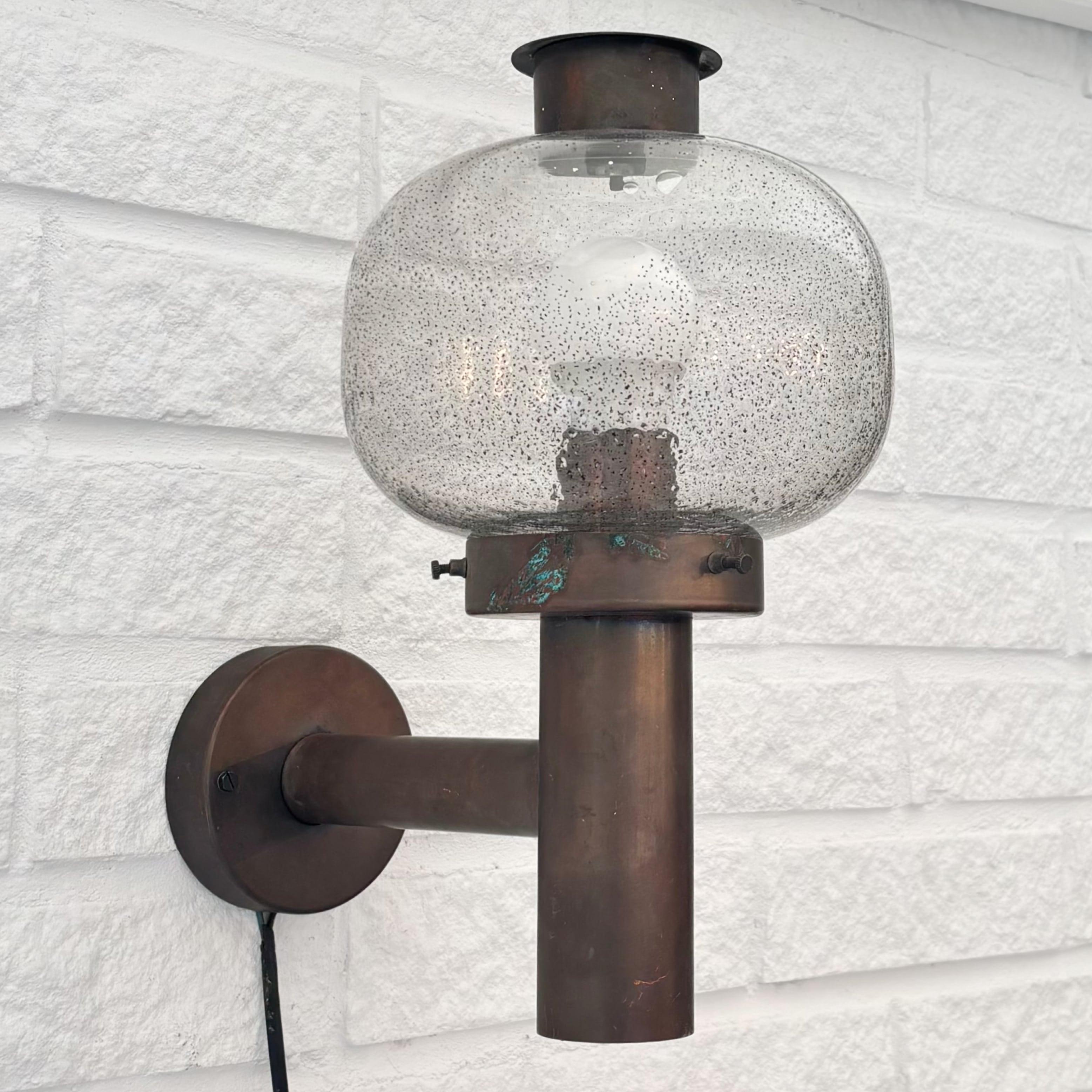 Fagerhult mid century outdoor facade lamp, copper and glass, Sweden, 1970s (Ende des 20. Jahrhunderts) im Angebot