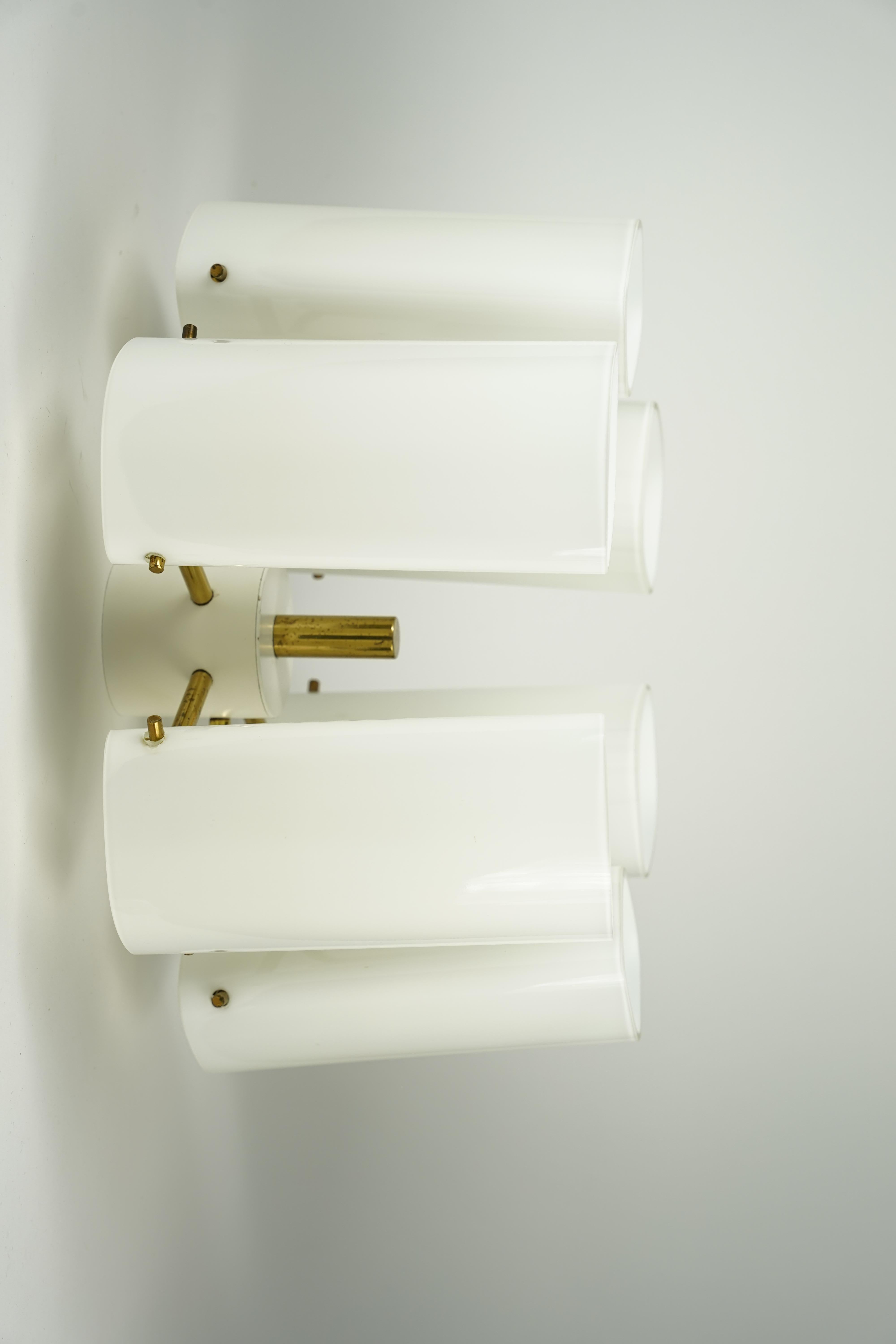 Fagerhult Semi Flush Mount Opaline Glass and Brass, Sweden, 1960 For Sale 4