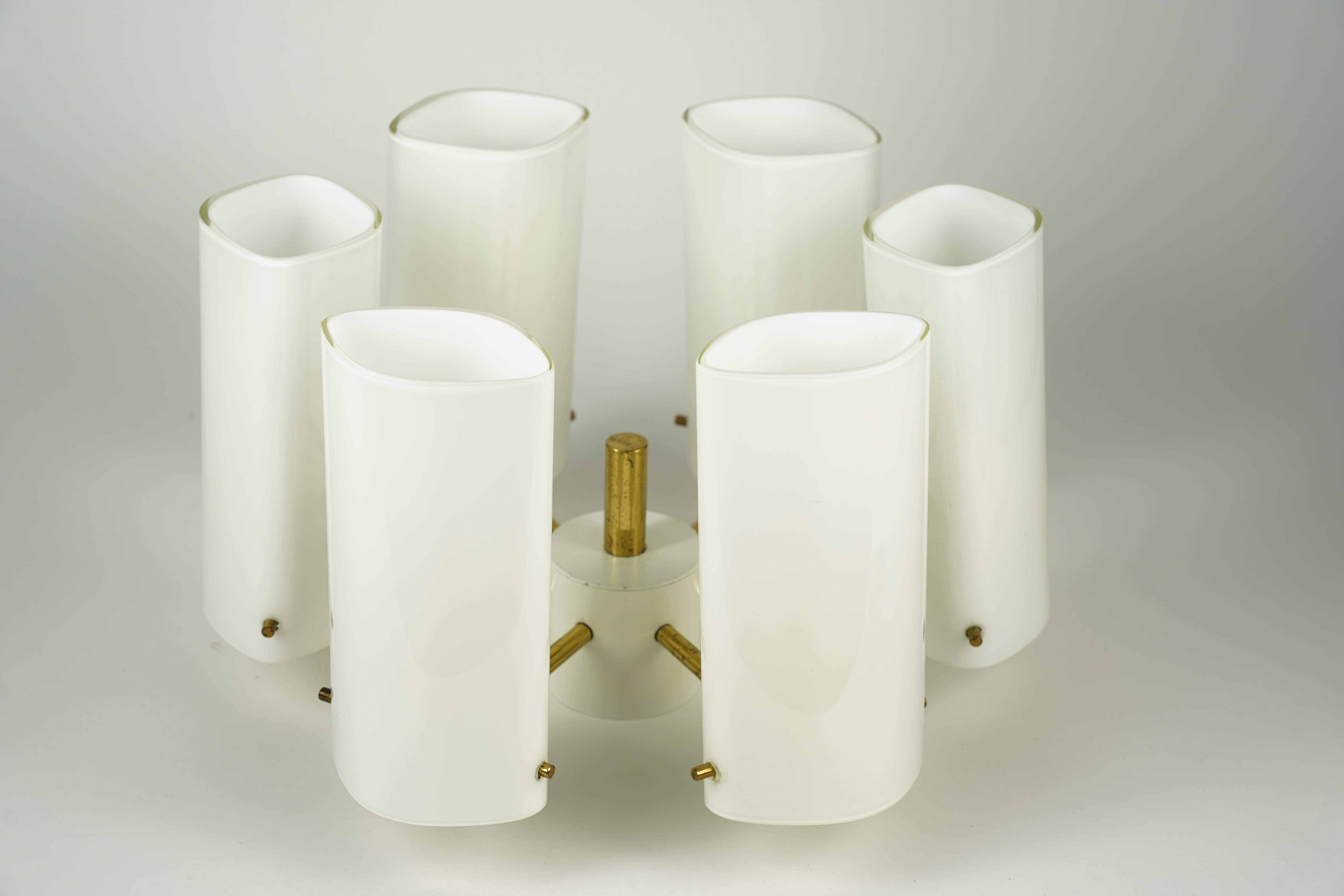 Fagerhult Semi Flush Mount Opaline Glass and Brass, Sweden, 1960 For Sale 5