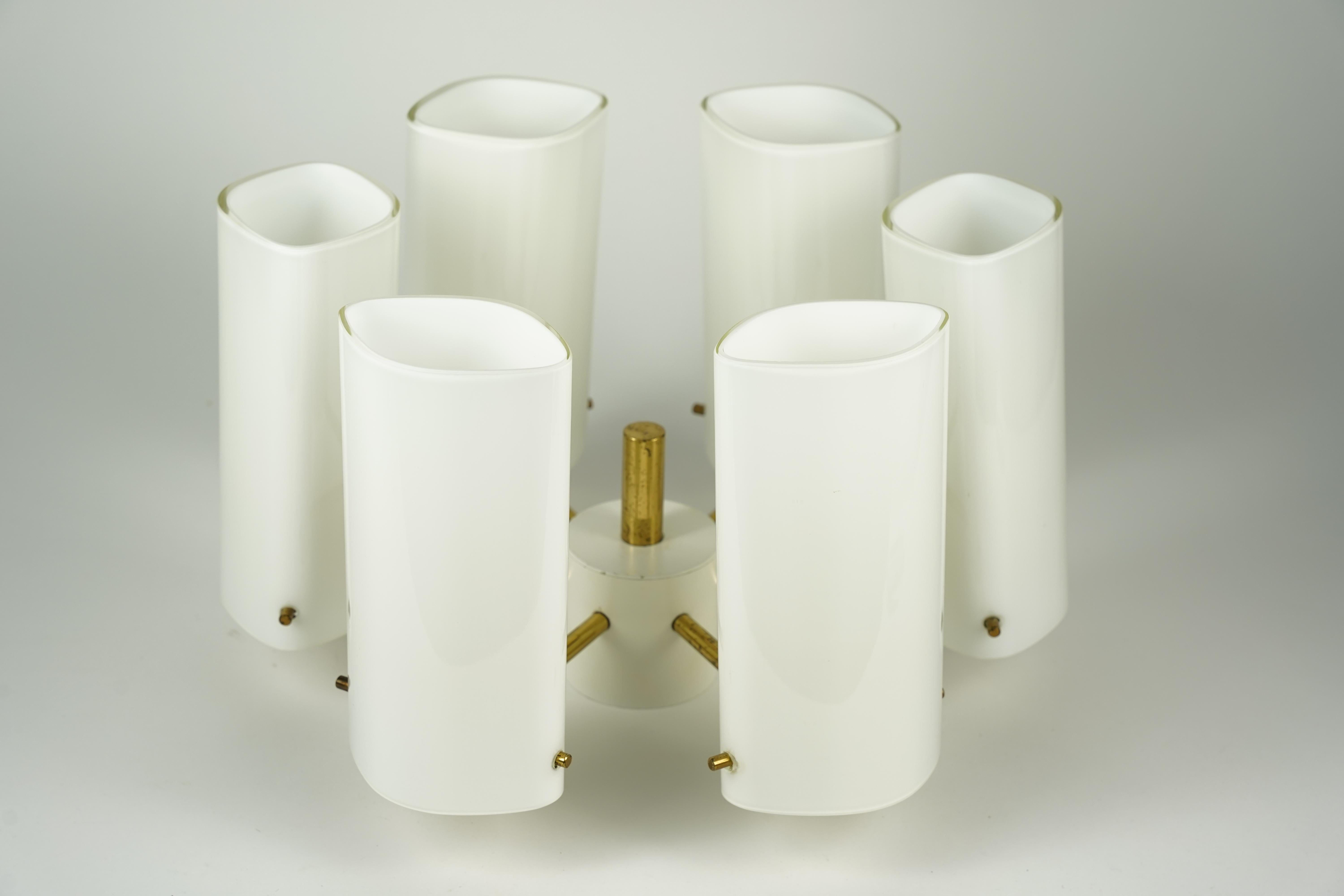 Fagerhult Semi Flush Mount Opaline Glass and Brass, Sweden, 1960 For Sale 6