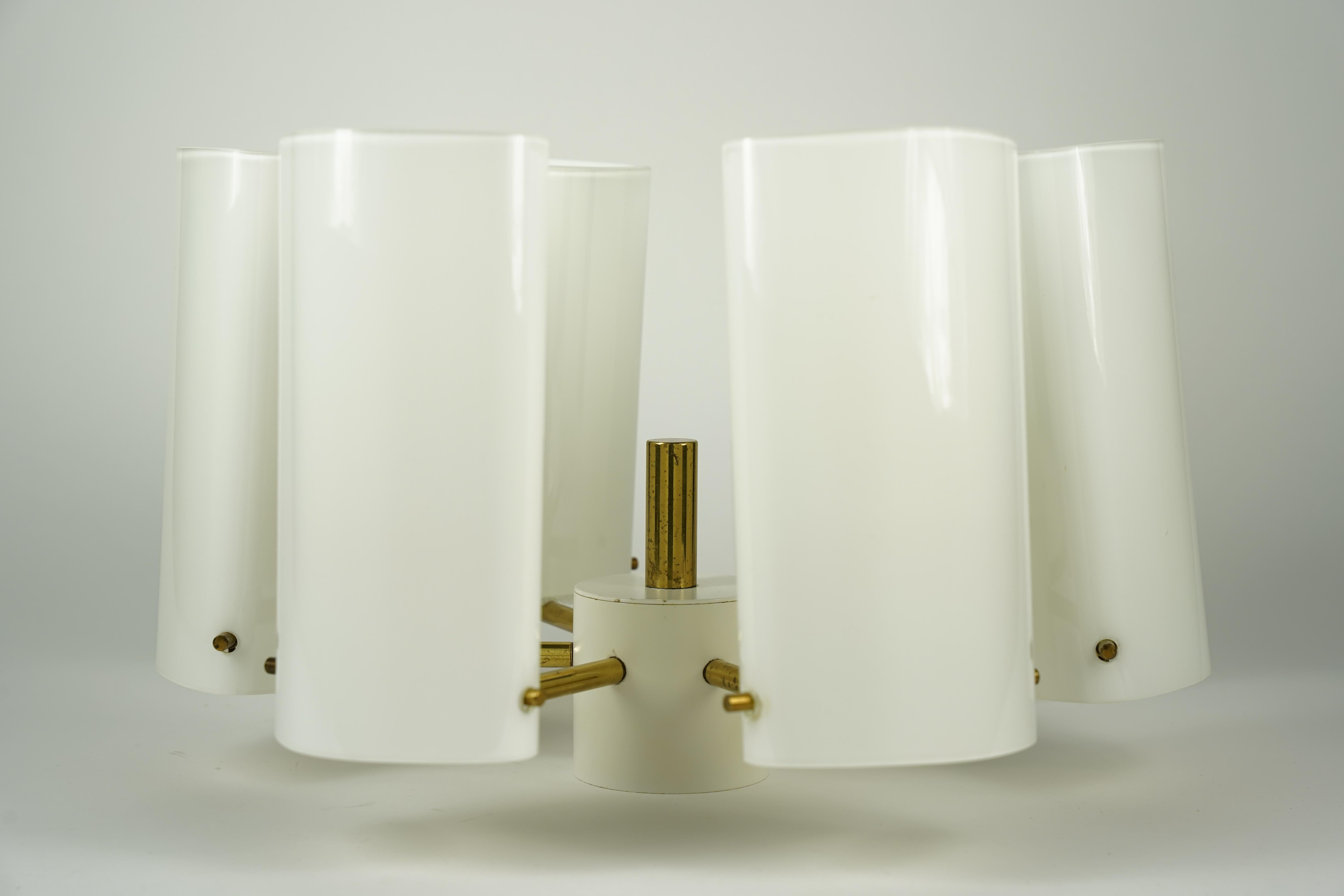 Fagerhult Semi Flush Mount Opaline Glass and Brass, Sweden, 1960 For Sale 7