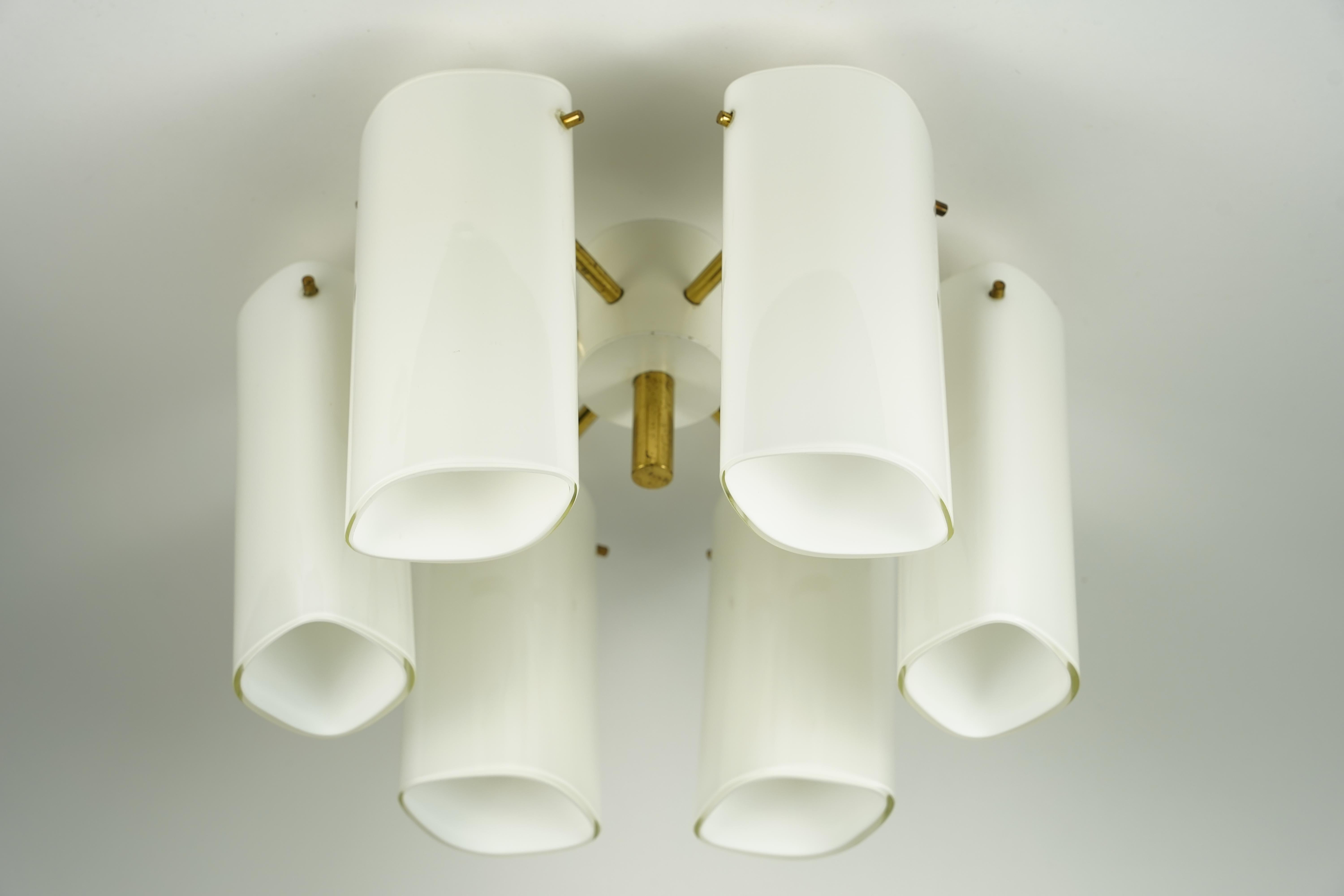 Fagerhult Semi Flush Mount Opaline Glass and Brass, Sweden, 1960 For Sale 8