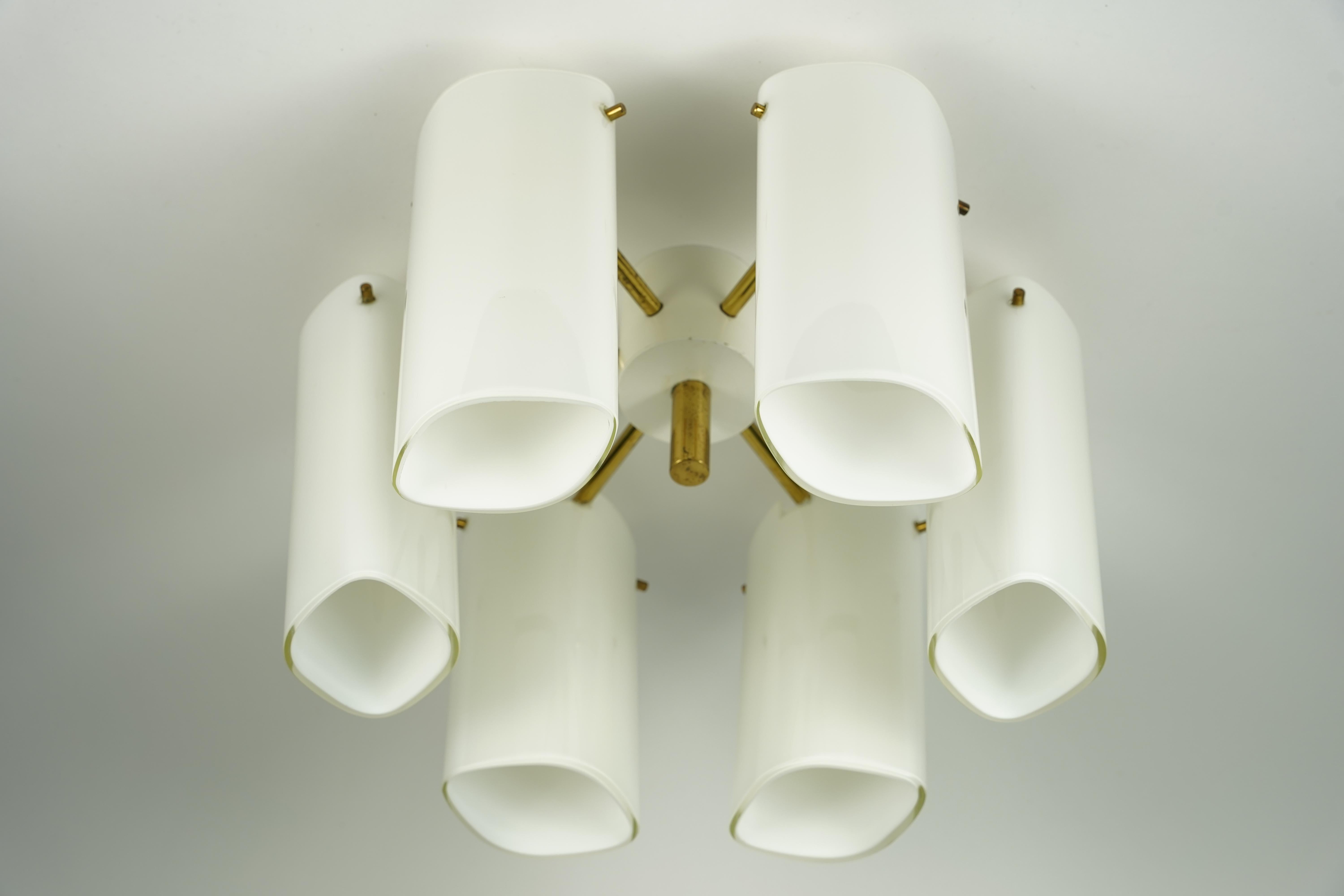 Fagerhult Semi Flush Mount Opaline Glass and Brass, Sweden, 1960 For Sale 9