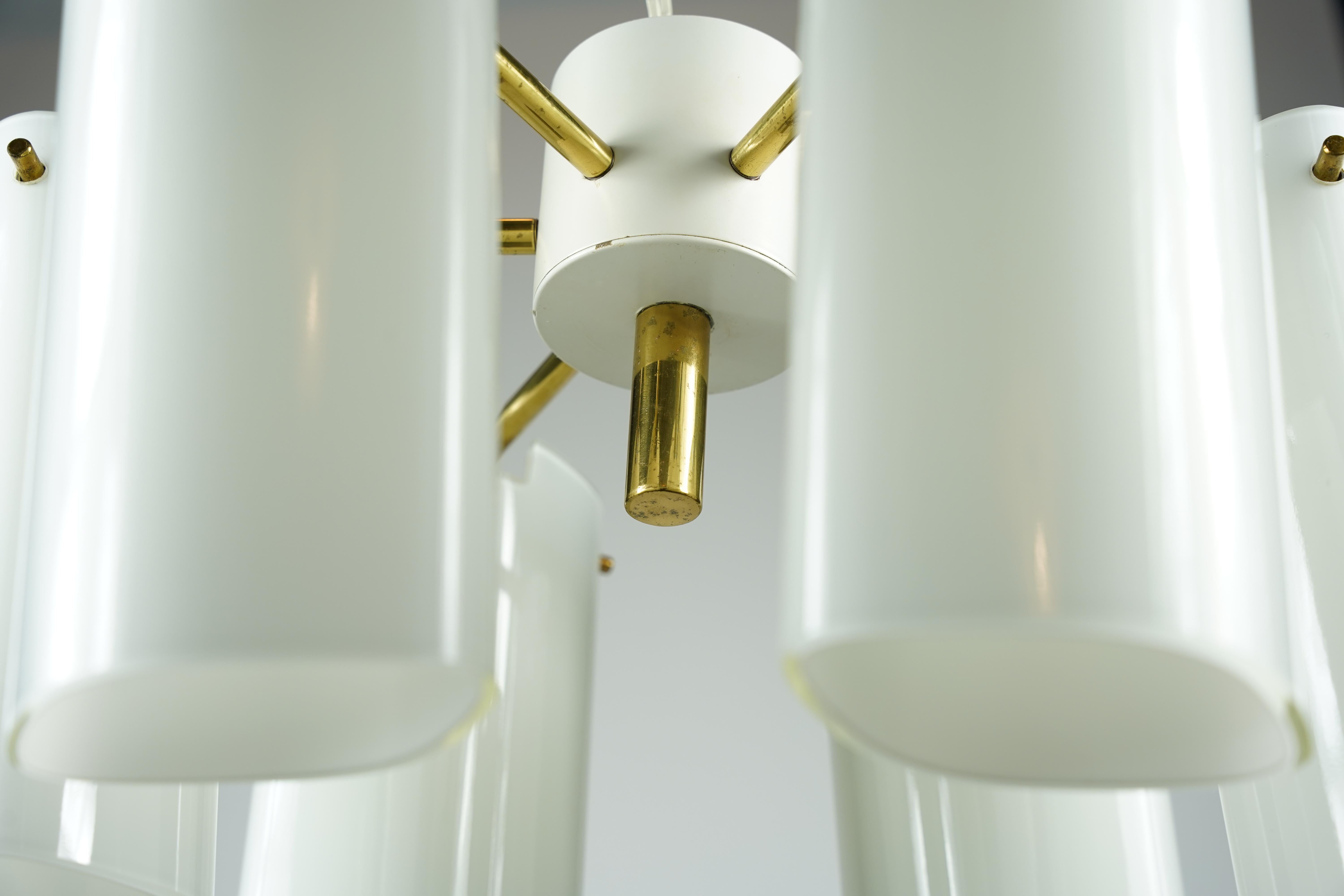 Swedish Fagerhult Semi Flush Mount Opaline Glass and Brass, Sweden, 1960 For Sale