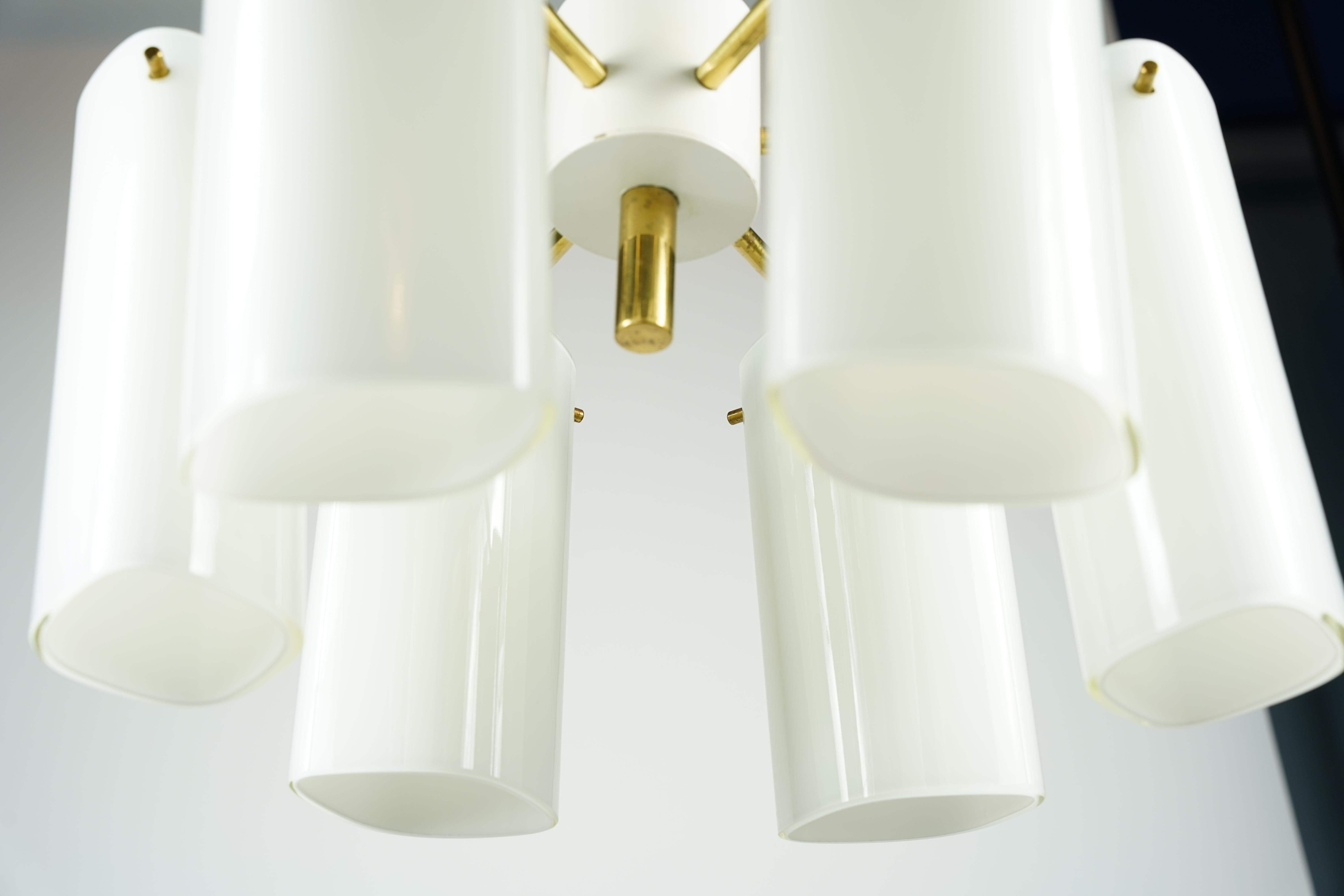 Cast Fagerhult Semi Flush Mount Opaline Glass and Brass, Sweden, 1960 For Sale