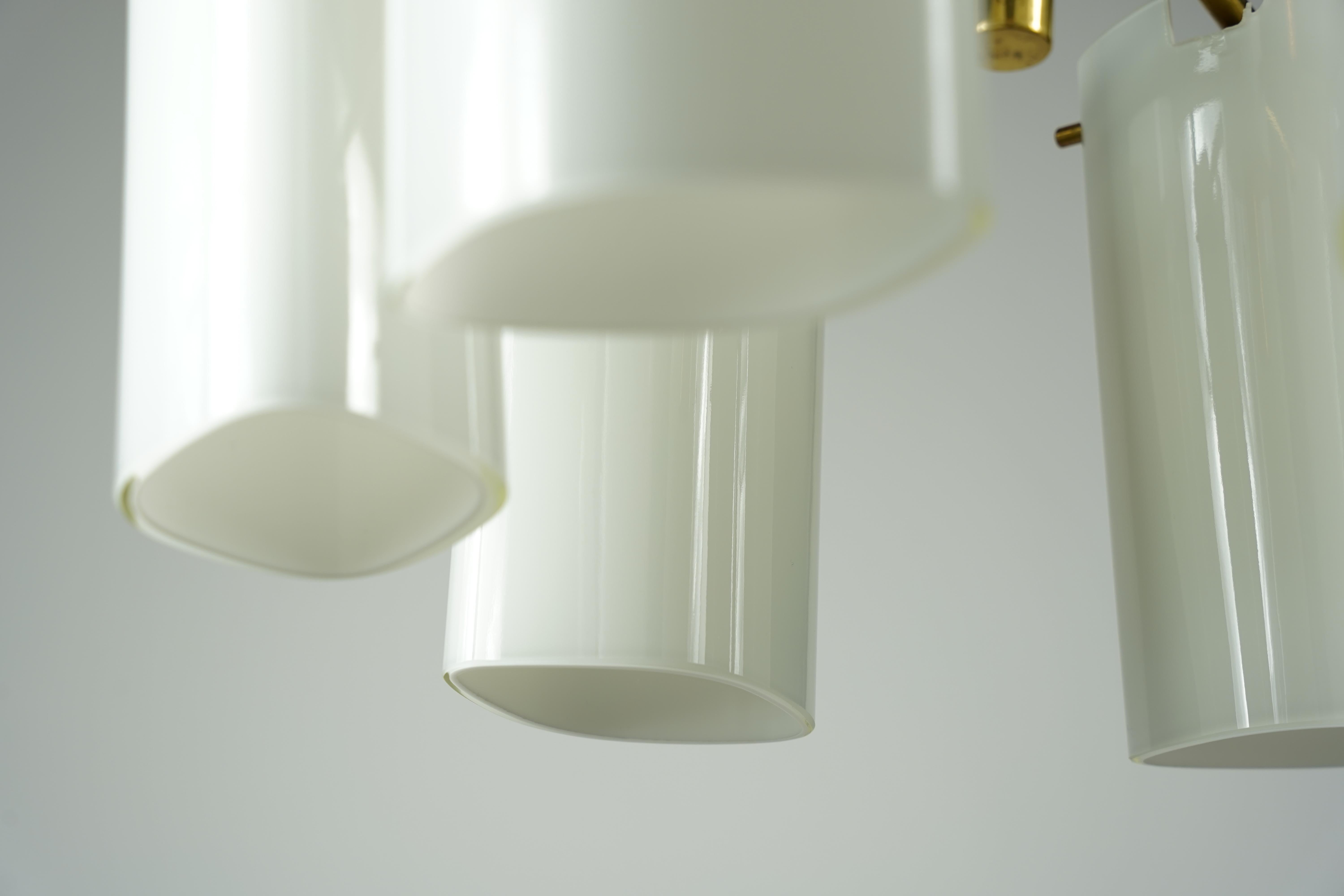 Fagerhult Semi Flush Mount Opaline Glass and Brass, Sweden, 1960 In Good Condition For Sale In Bronx, NY