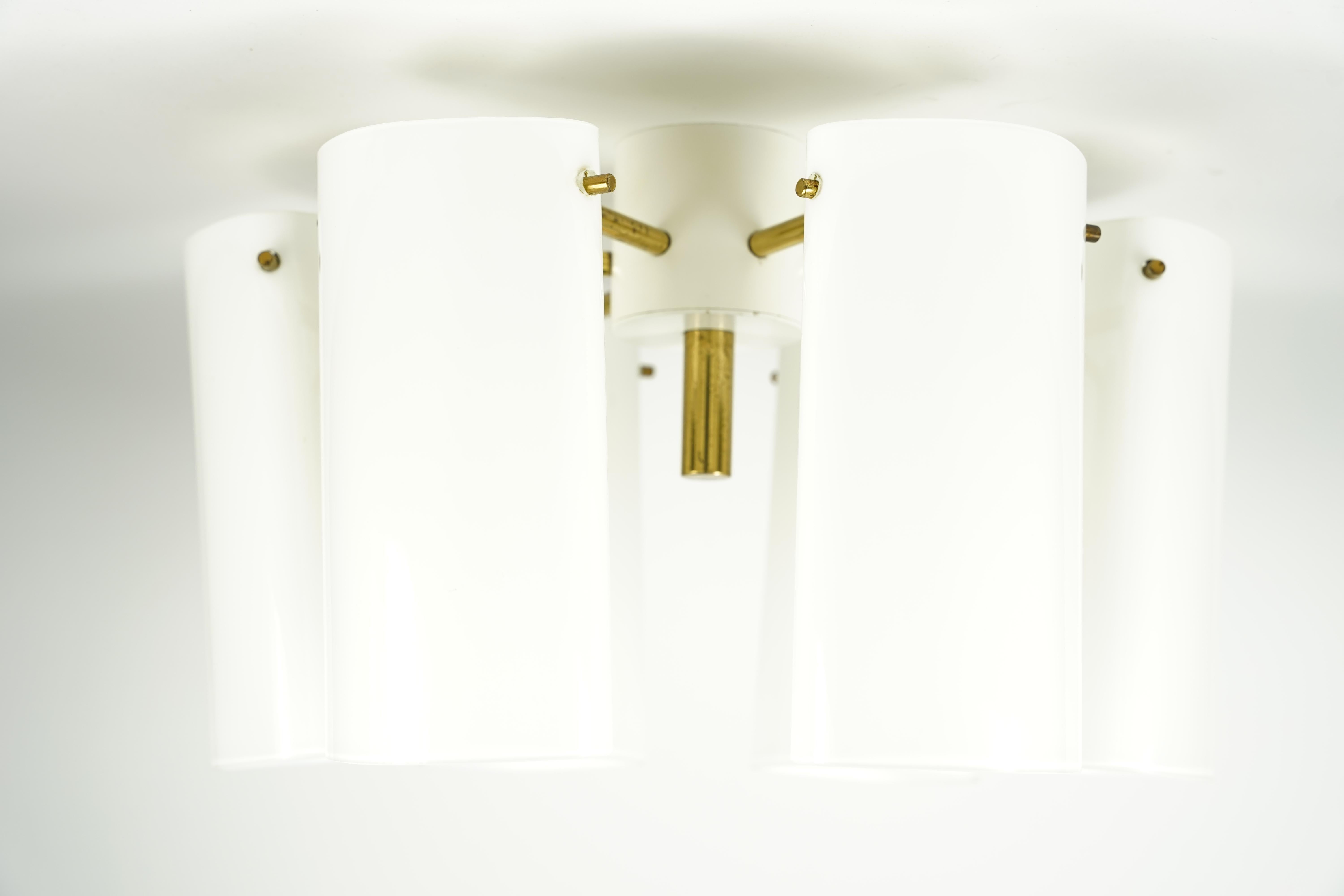 Fagerhult Semi Flush Mount Opaline Glass and Brass, Sweden, 1960 For Sale 1