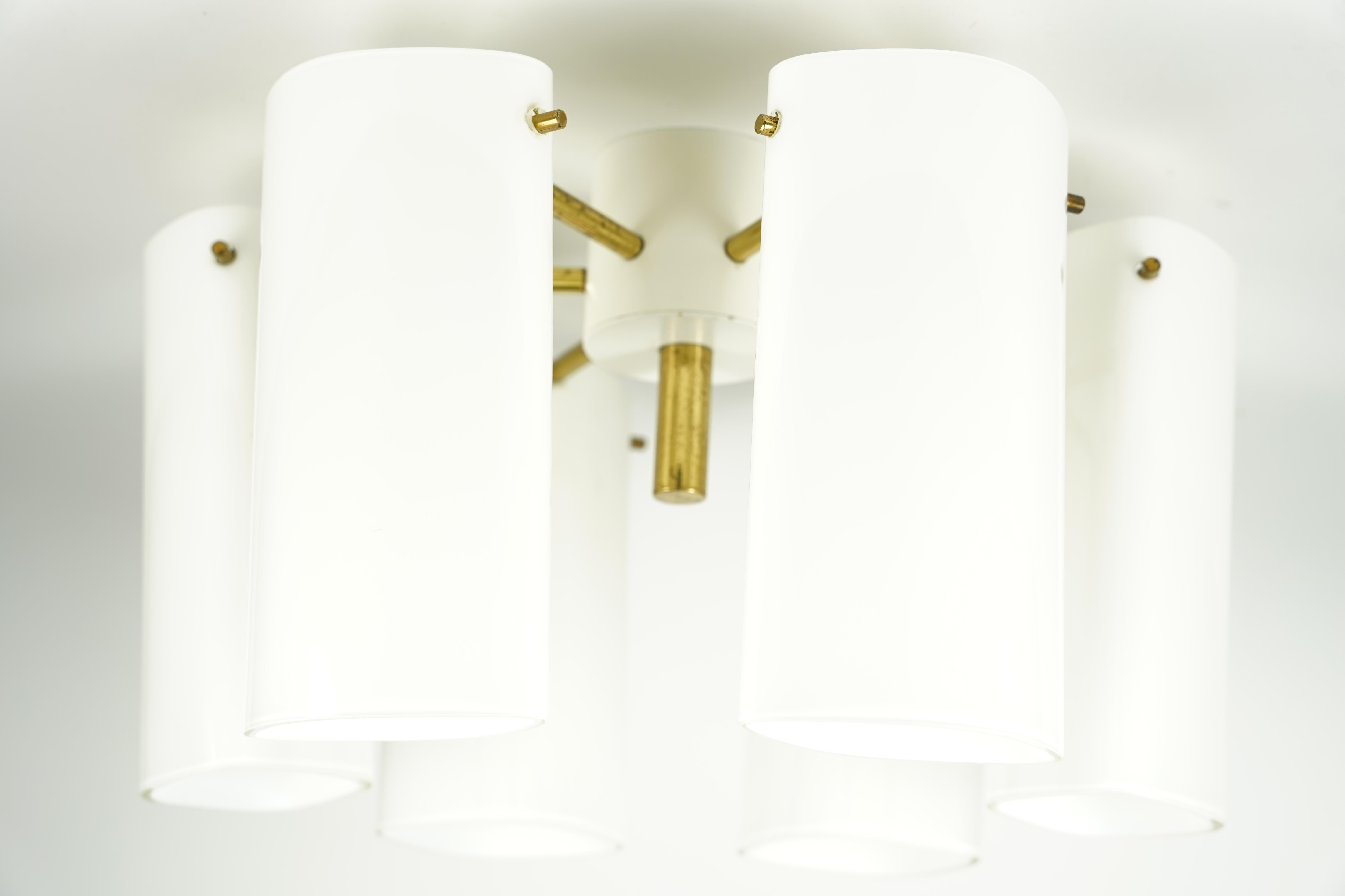 Fagerhult Semi Flush Mount Opaline Glass and Brass, Sweden, 1960 For Sale 2