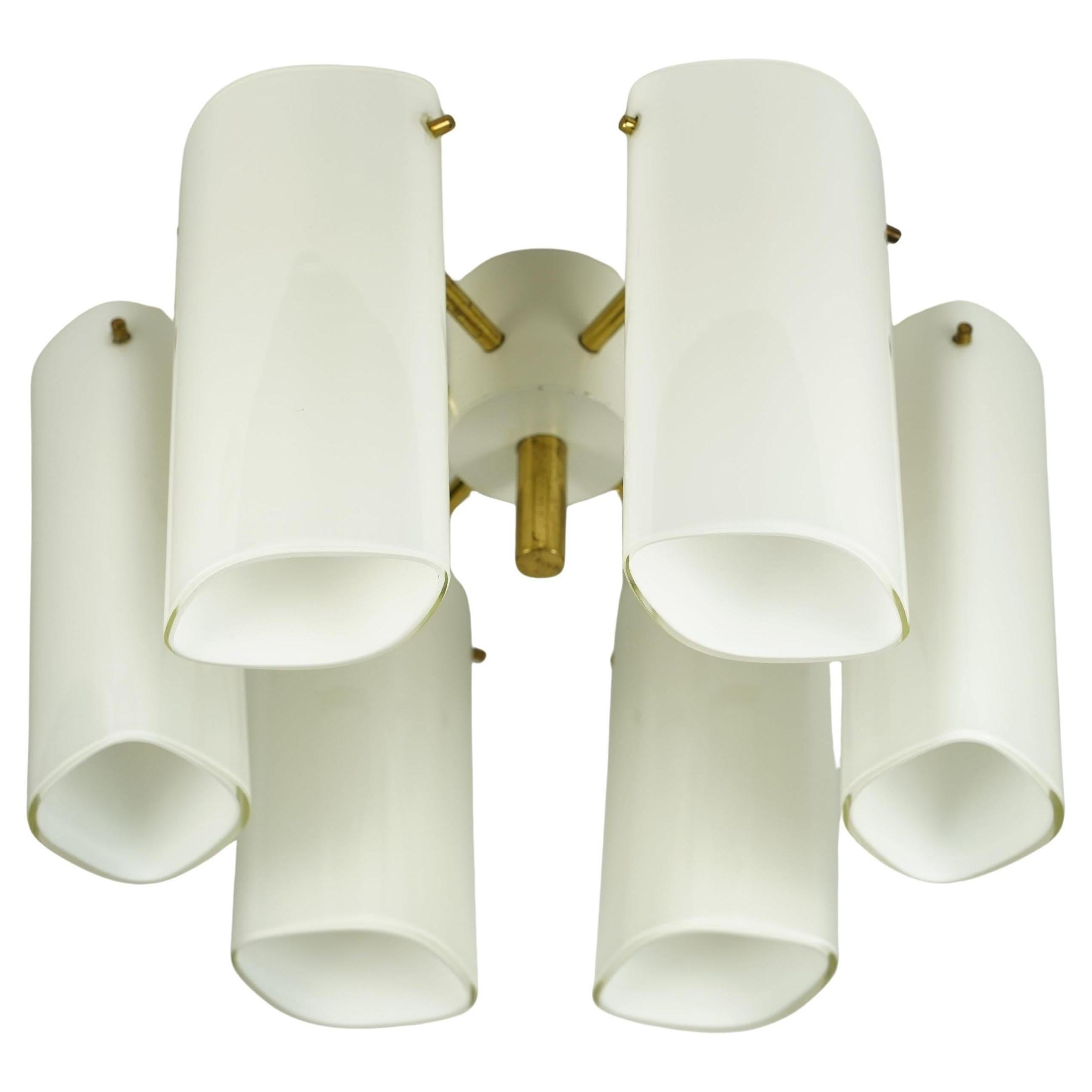 Fagerhult Semi Flush Mount Opaline Glass and Brass, Sweden, 1960