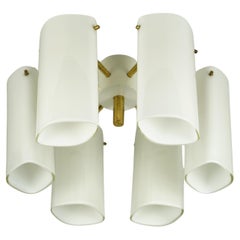 Fagerhult Semi Flush Mount Opaline Glass and Brass, Sweden, 1960