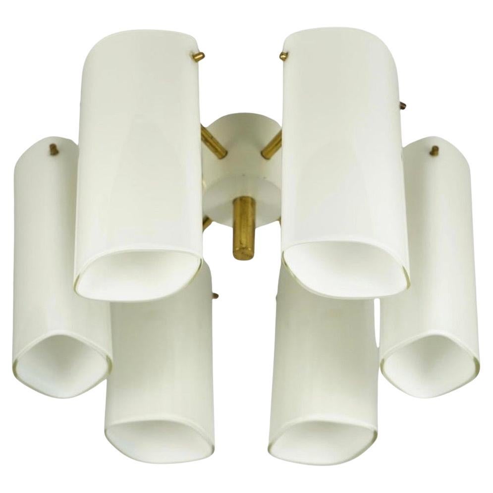 Fagerhult Semi Flush Mount Opaline Glass and Brass, Sweden, 1960 in vendita