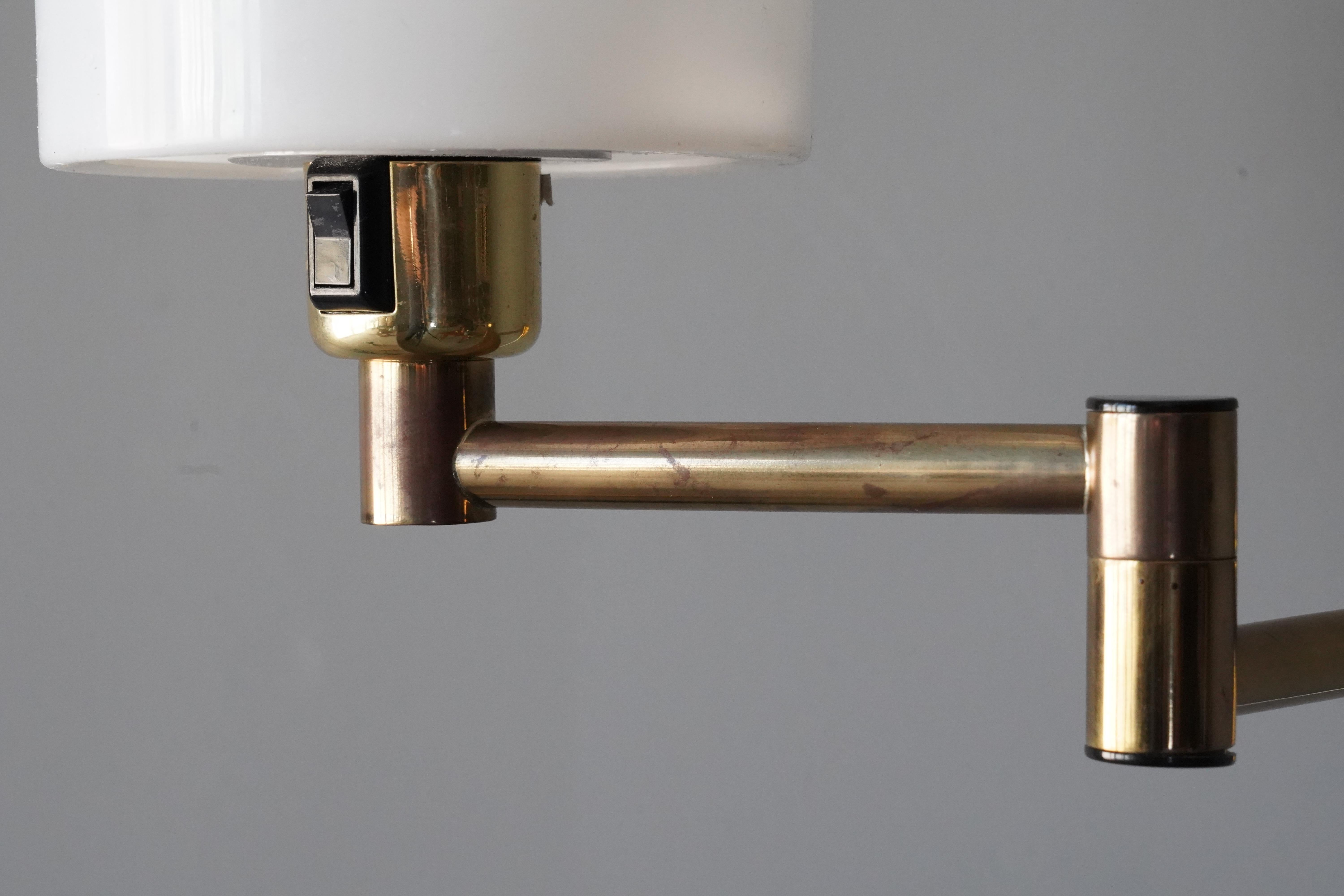 Late 20th Century Fagerhults, Adjustable Wall Lights, Brass, Acrylic, Sweden, 1970s For Sale
